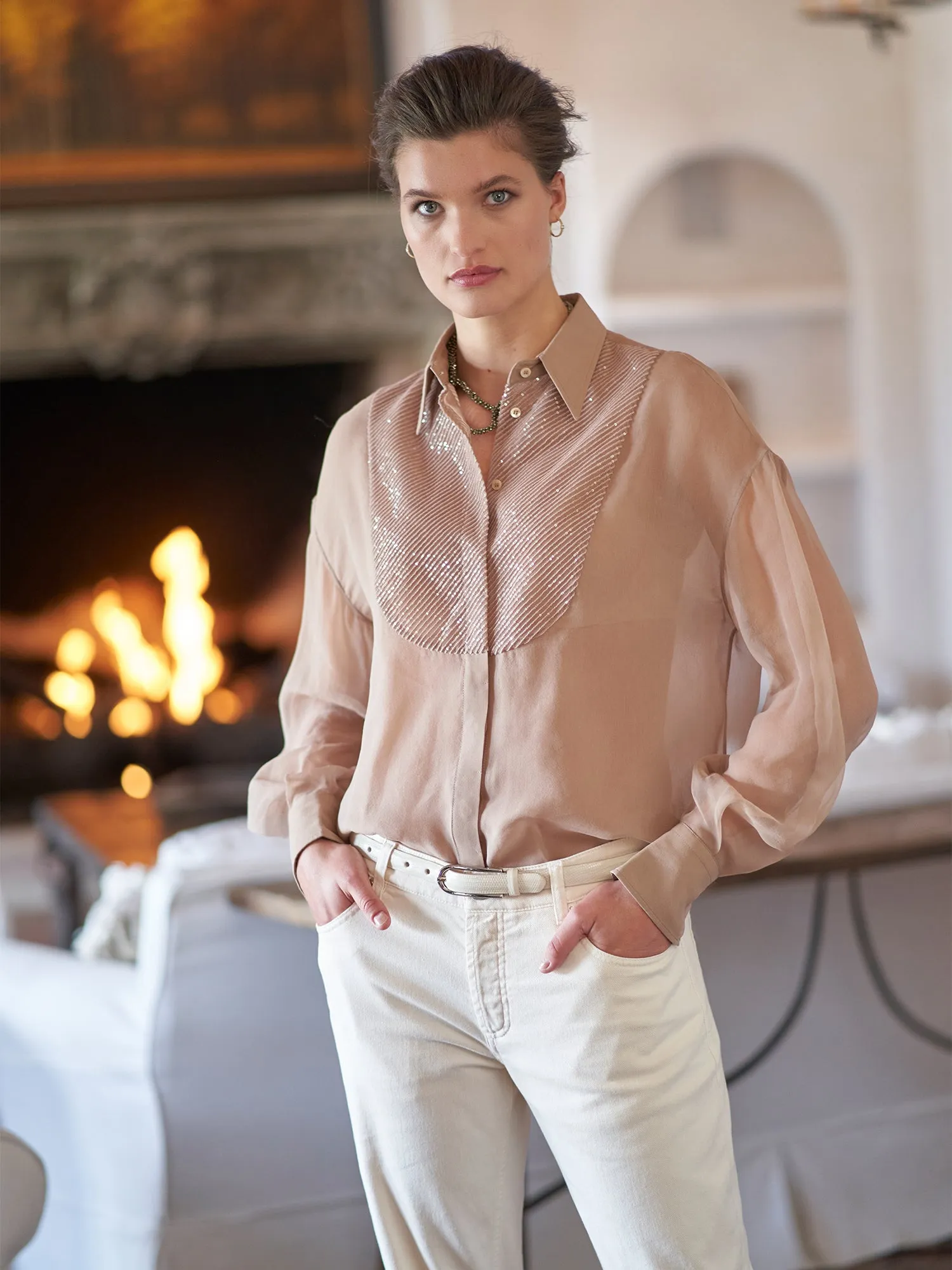 Paillette Silk Organza Shirt