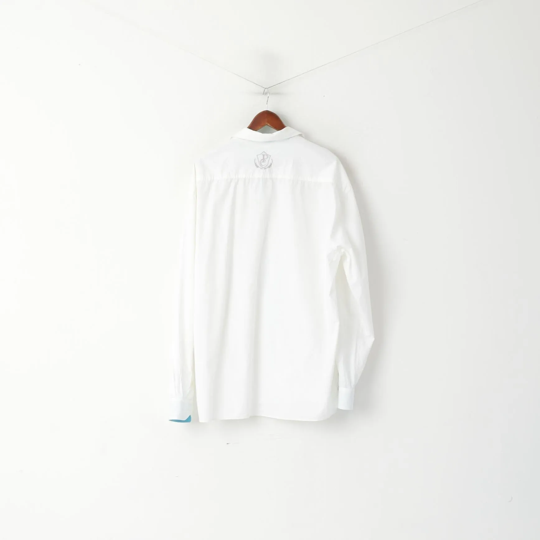 Palazzo Men XXL 45/46 Casual Shirt White Cotton Polo Club Long Sleeve Top