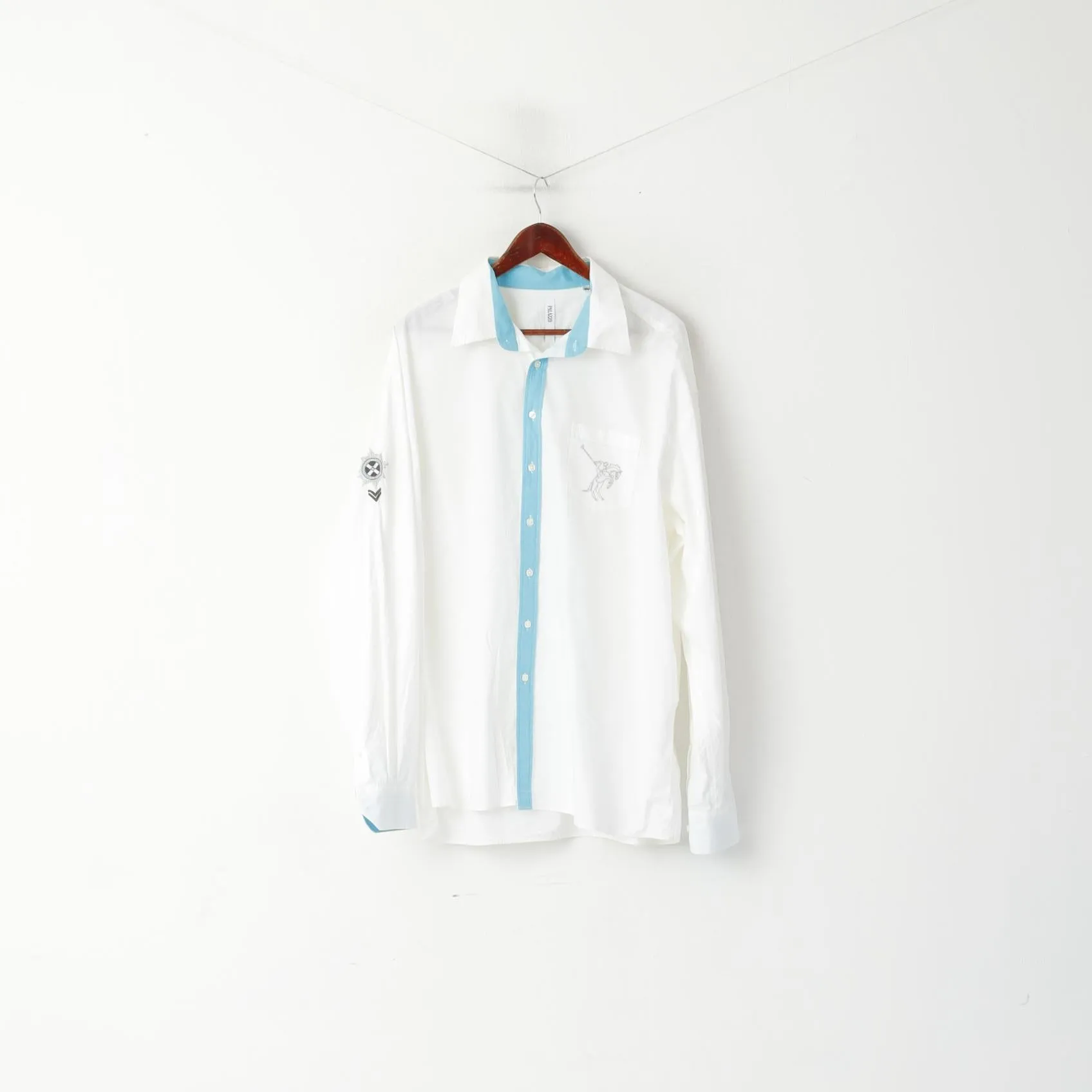 Palazzo Men XXL 45/46 Casual Shirt White Cotton Polo Club Long Sleeve Top