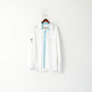 Palazzo Men XXL 45/46 Casual Shirt White Cotton Polo Club Long Sleeve Top