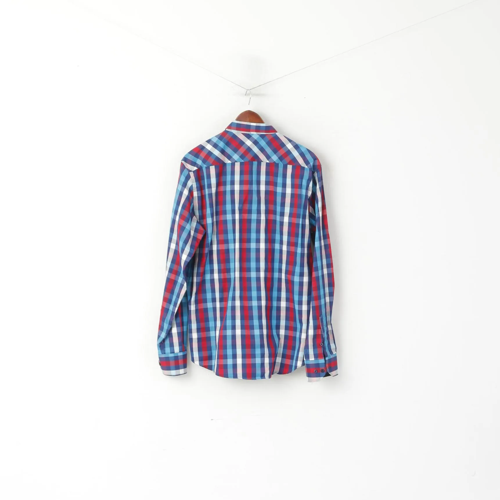 Paul and Shark Yachting Men XXL Casual Shirt Blue Checkered Cotton Long Sleeve Top
