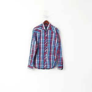 Paul and Shark Yachting Men XXL Casual Shirt Blue Checkered Cotton Long Sleeve Top