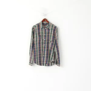 Paul Smith Jeans Men L Casual Shirt Green Check Cotton Classic Fit Long Sleeve Top