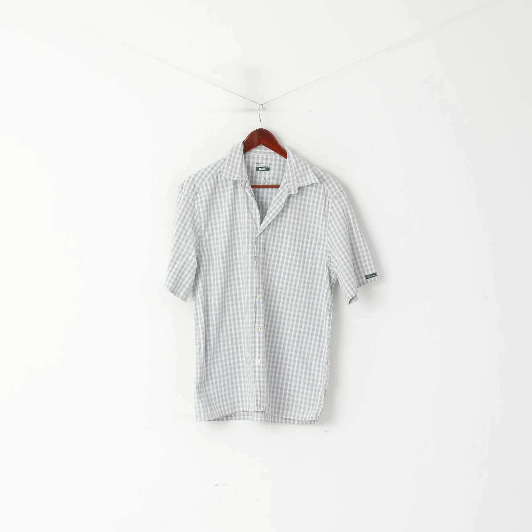 Paul Smith Jeans Men M Casual Shirt Grey Cotton  Check Short Sleeve Top