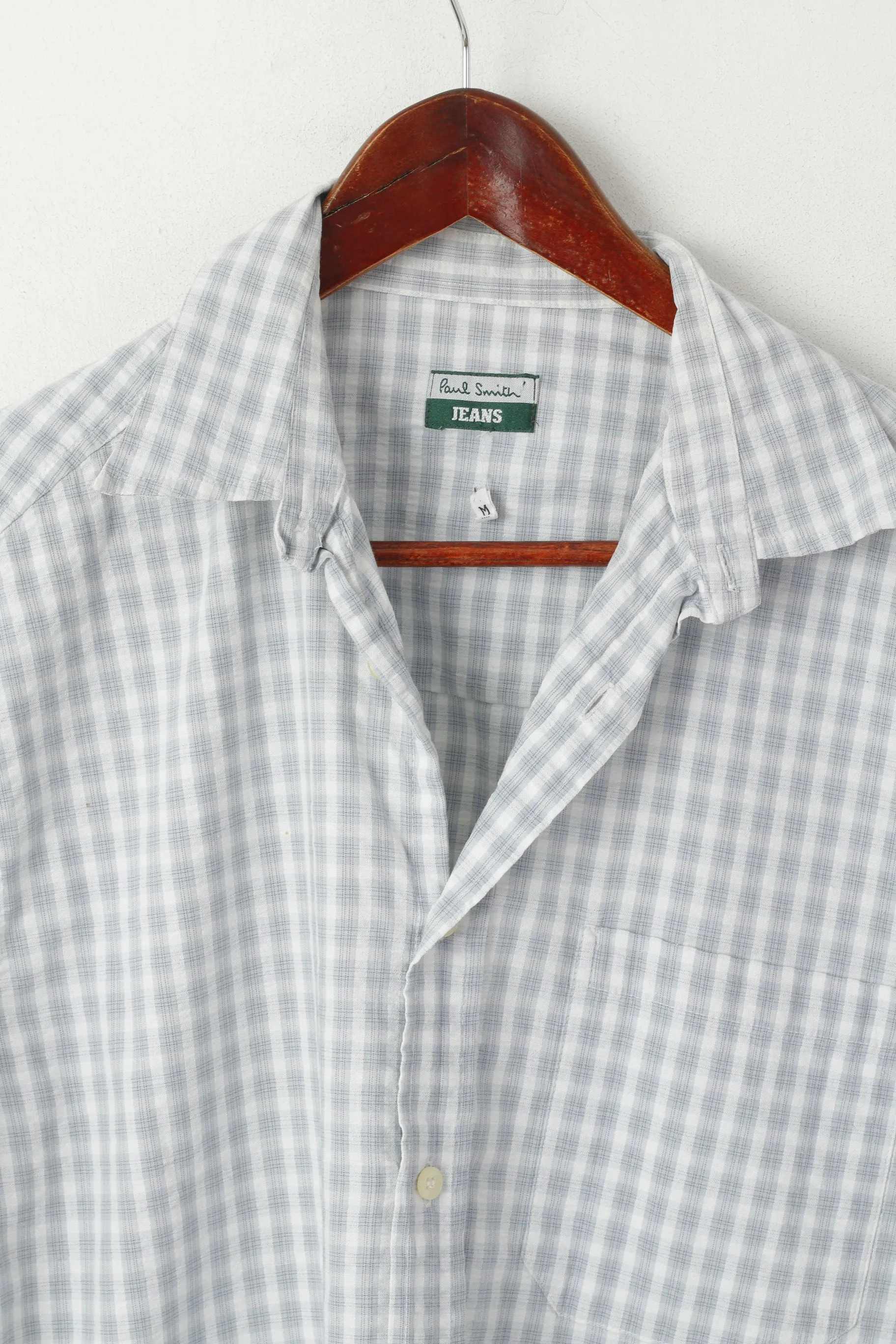 Paul Smith Jeans Men M Casual Shirt Grey Cotton  Check Short Sleeve Top