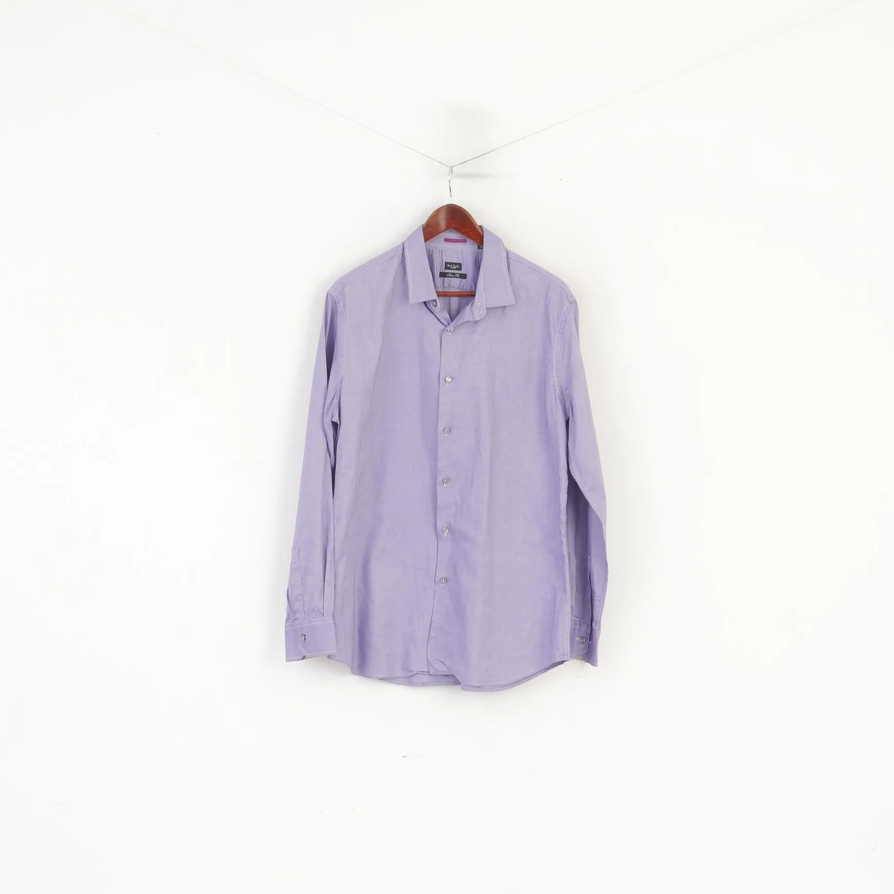 Paul Smith London Men 17.5 44 L Casual Shirt Purple Cotton Slim Fit Made in Italy Top