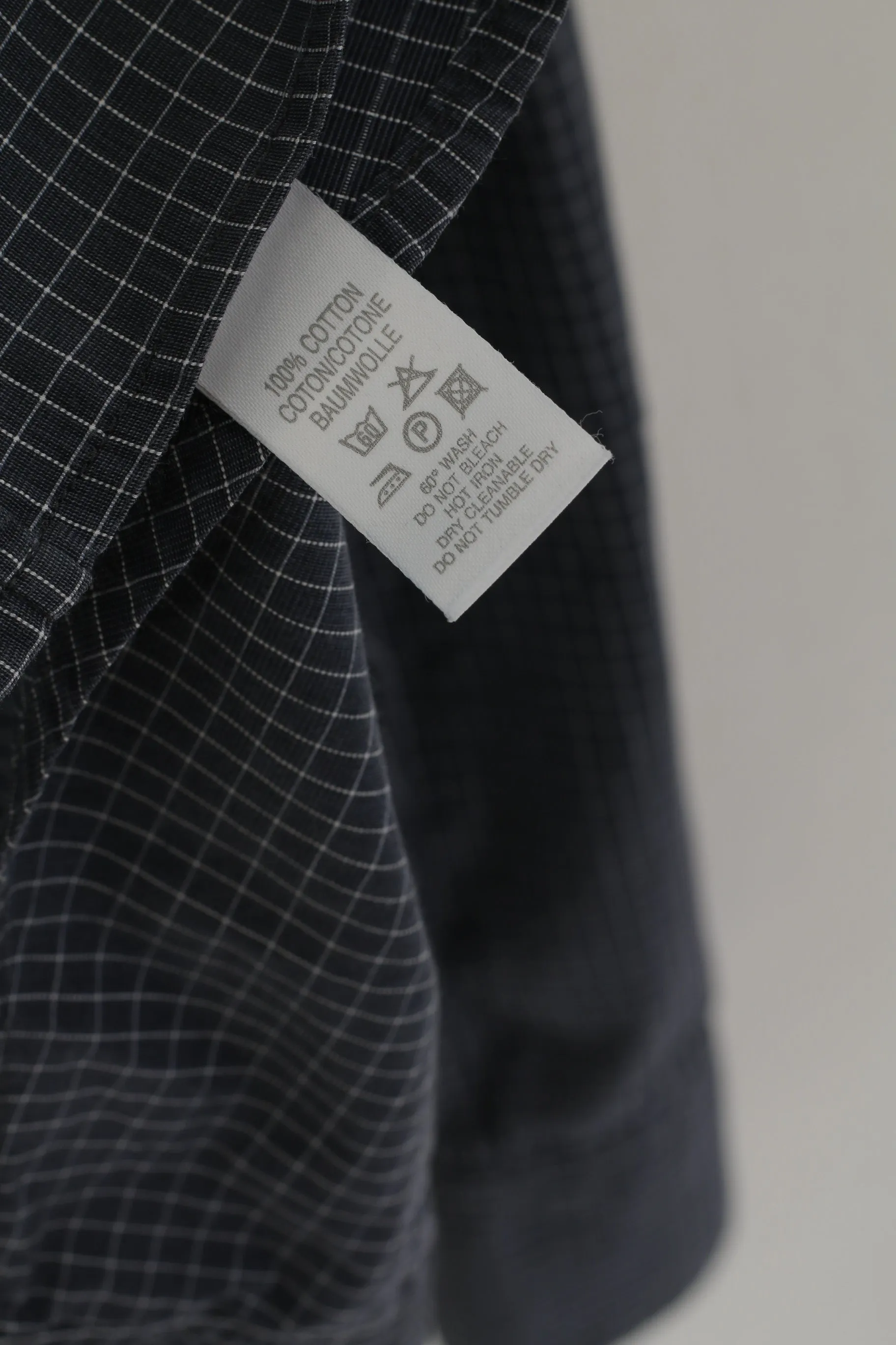 Paul Smith Men 15.5 39 M Casual Shirt Navy Cotton Check Long Sleeve Top