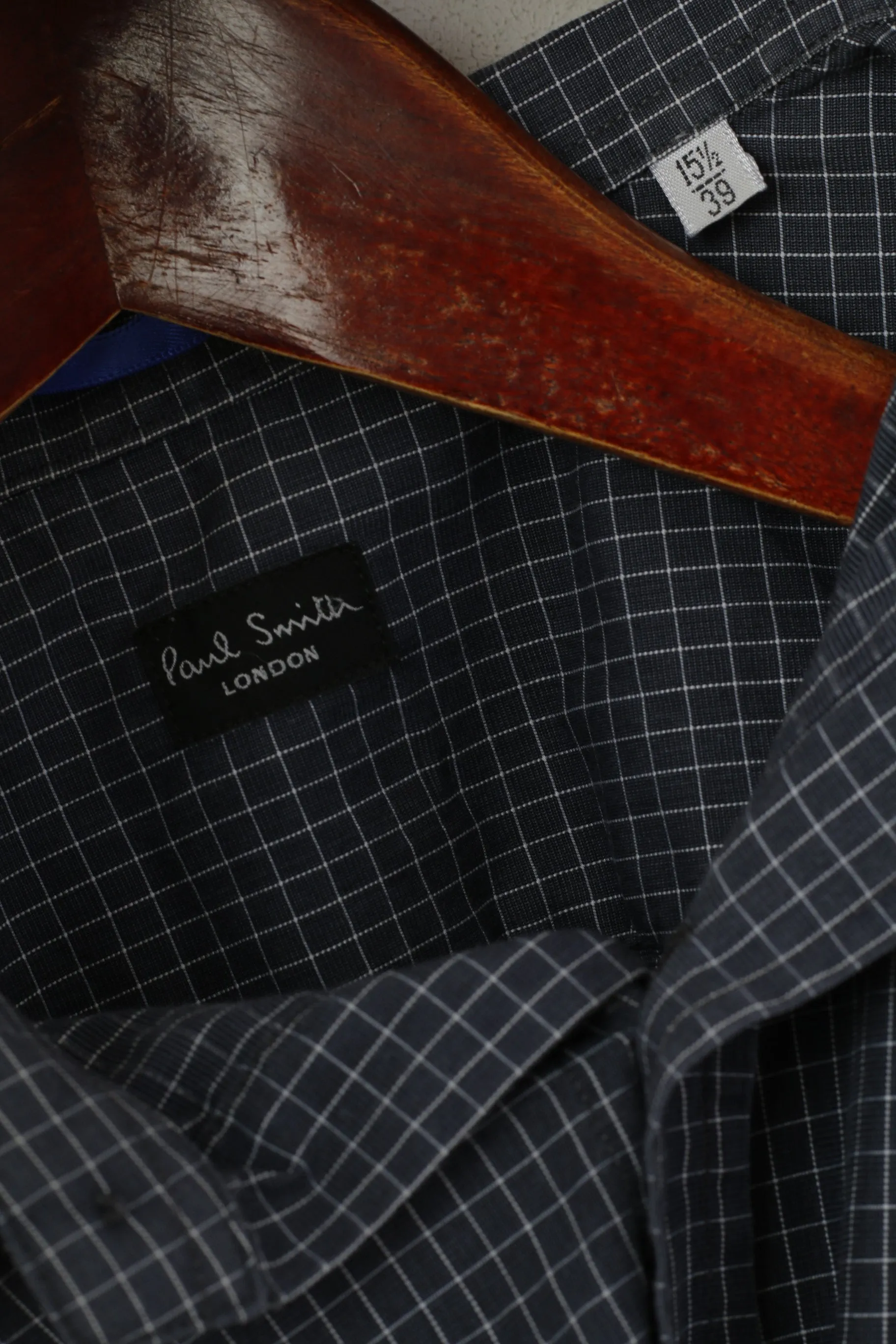 Paul Smith Men 15.5 39 M Casual Shirt Navy Cotton Check Long Sleeve Top