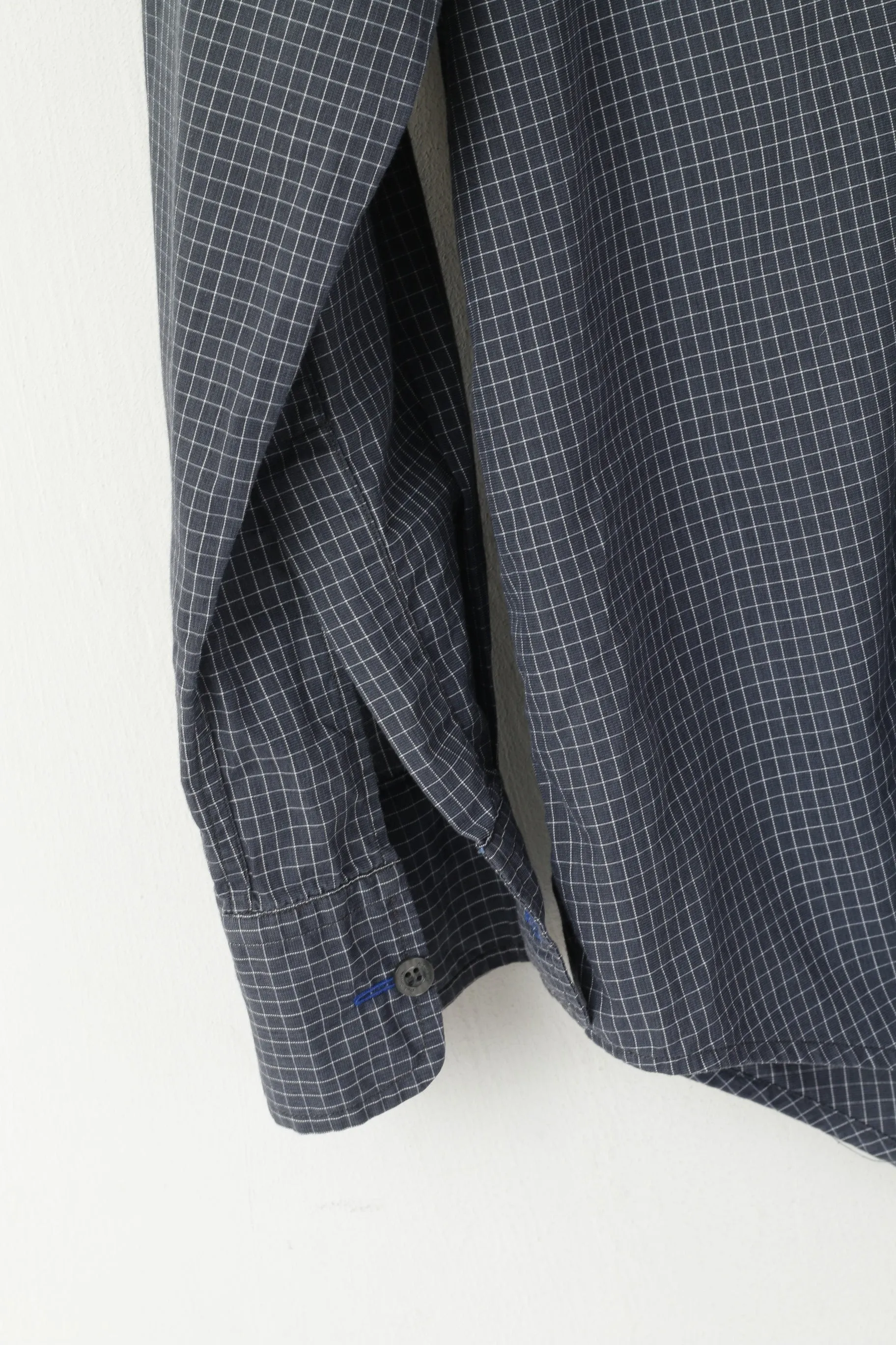Paul Smith Men 15.5 39 M Casual Shirt Navy Cotton Check Long Sleeve Top