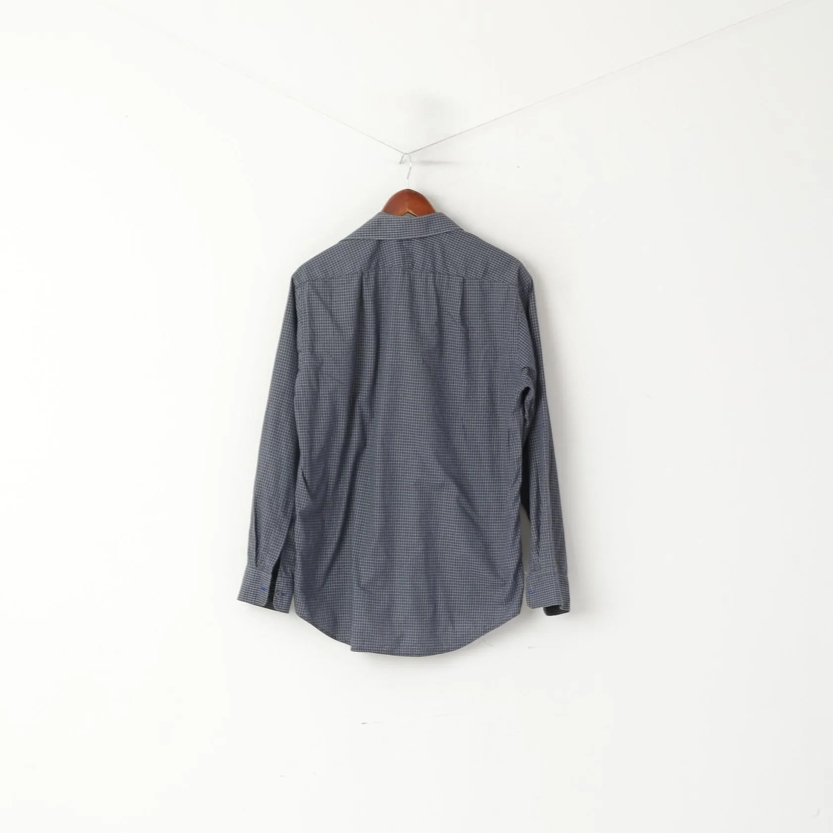 Paul Smith Men 15.5 39 M Casual Shirt Navy Cotton Check Long Sleeve Top