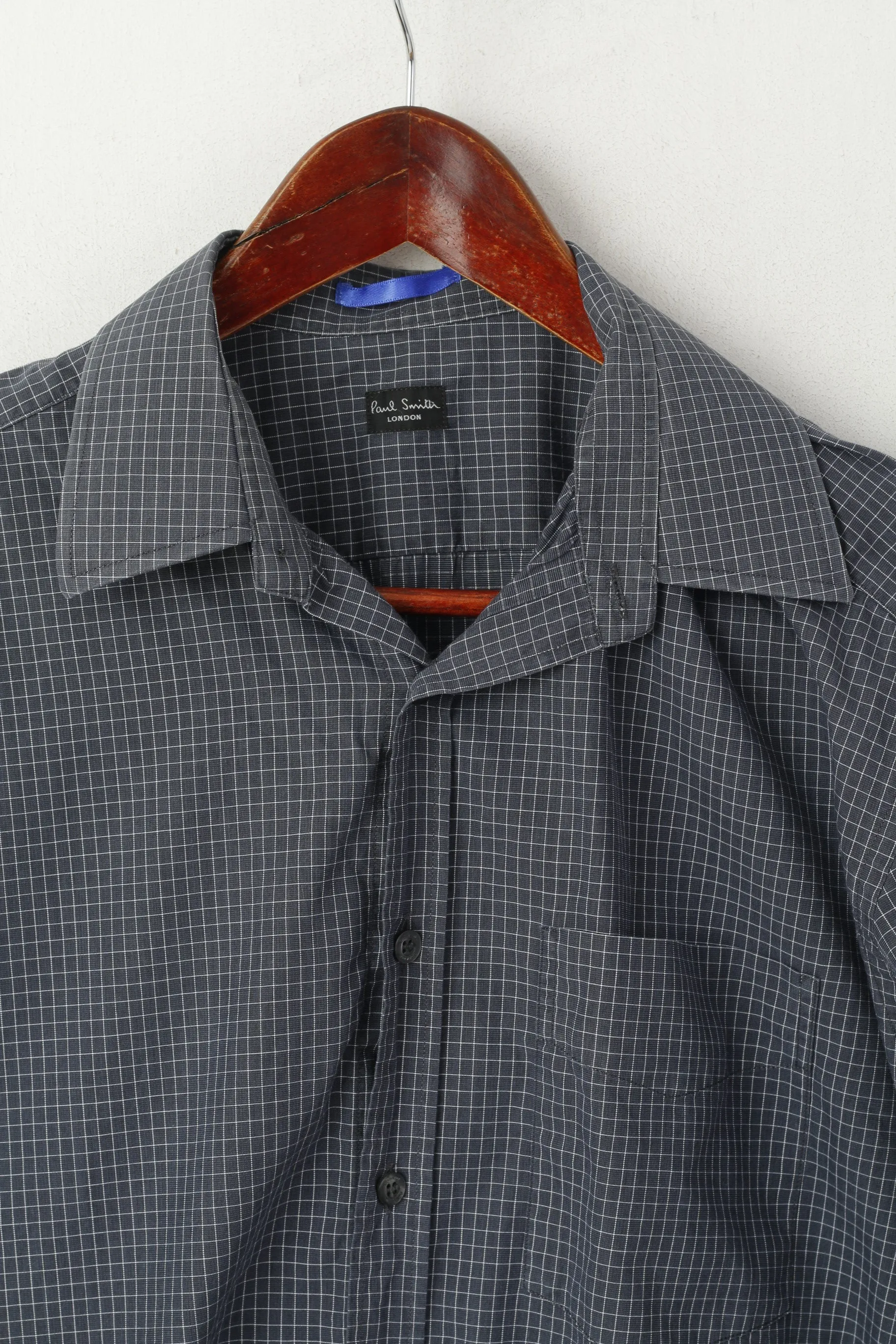 Paul Smith Men 15.5 39 M Casual Shirt Navy Cotton Check Long Sleeve Top