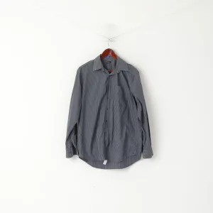 Paul Smith Men 15.5 39 M Casual Shirt Navy Cotton Check Long Sleeve Top