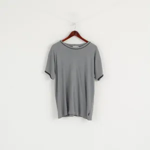 Paul Smith Men L Shirt Grey Cotton Crew Neck Plain Classic Short Sleeve Top