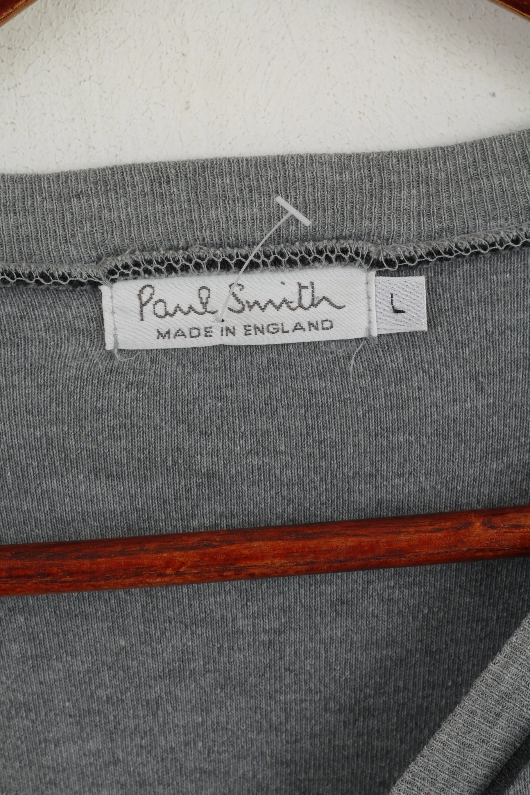 Paul Smith Men L Shirt Grey Cotton Crew Neck Plain Classic Short Sleeve Top