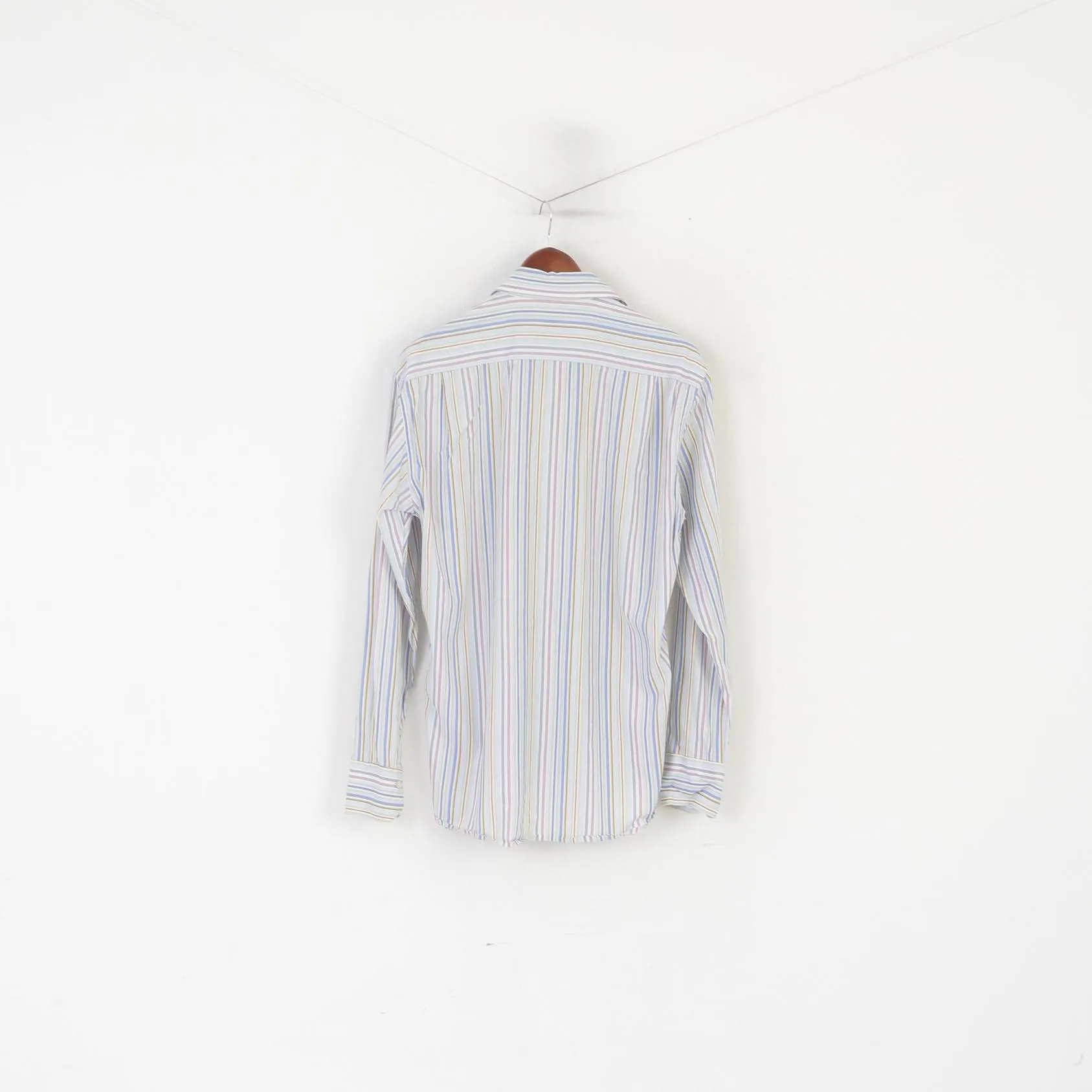 Peak Performance Men L Casual Shirt Blue Cotton Striped Kings Long Sleeve Top