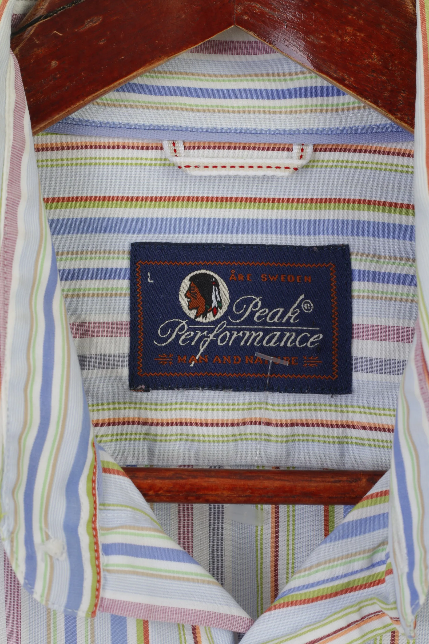 Peak Performance Men L Casual Shirt Blue Cotton Striped Kings Long Sleeve Top