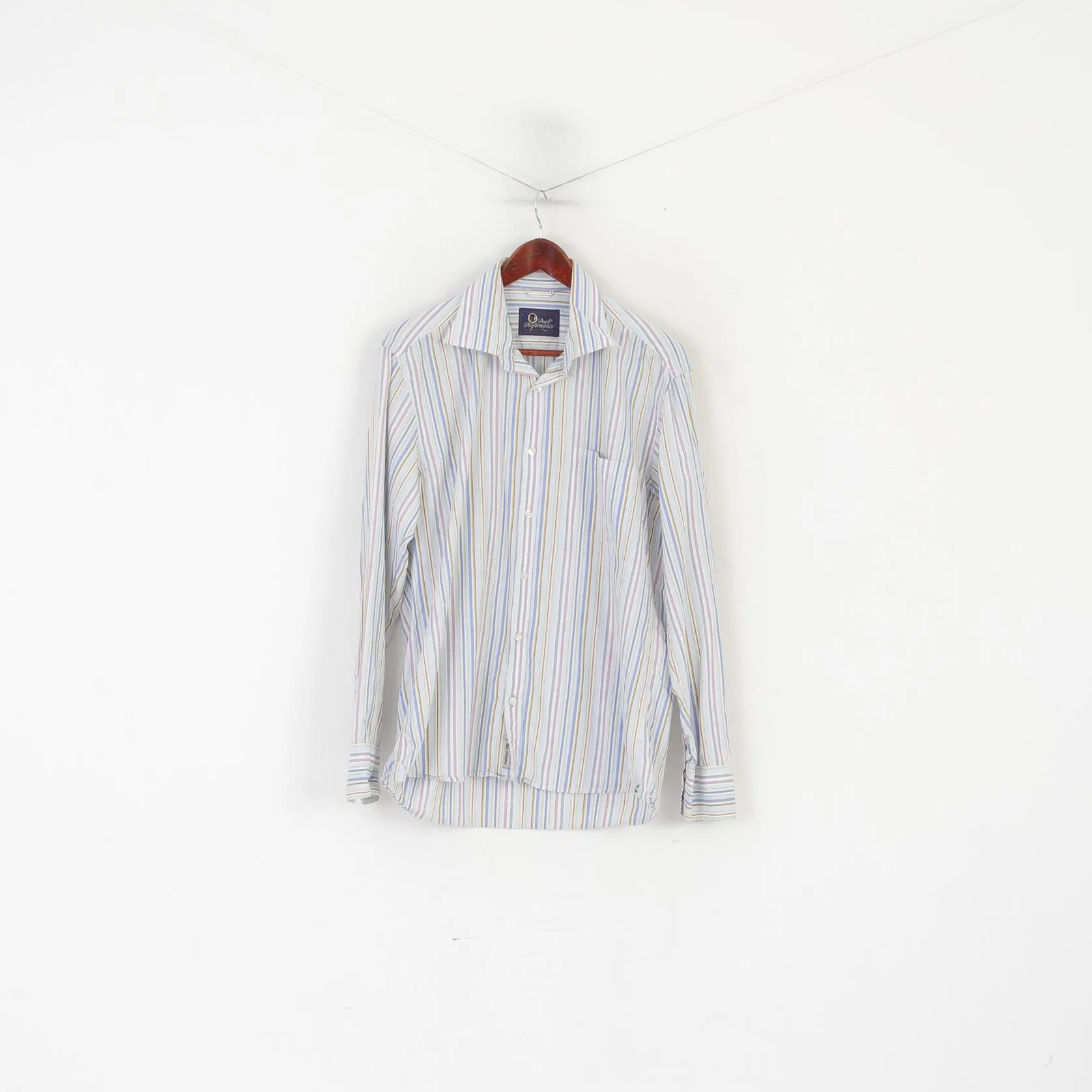 Peak Performance Men L Casual Shirt Blue Cotton Striped Kings Long Sleeve Top