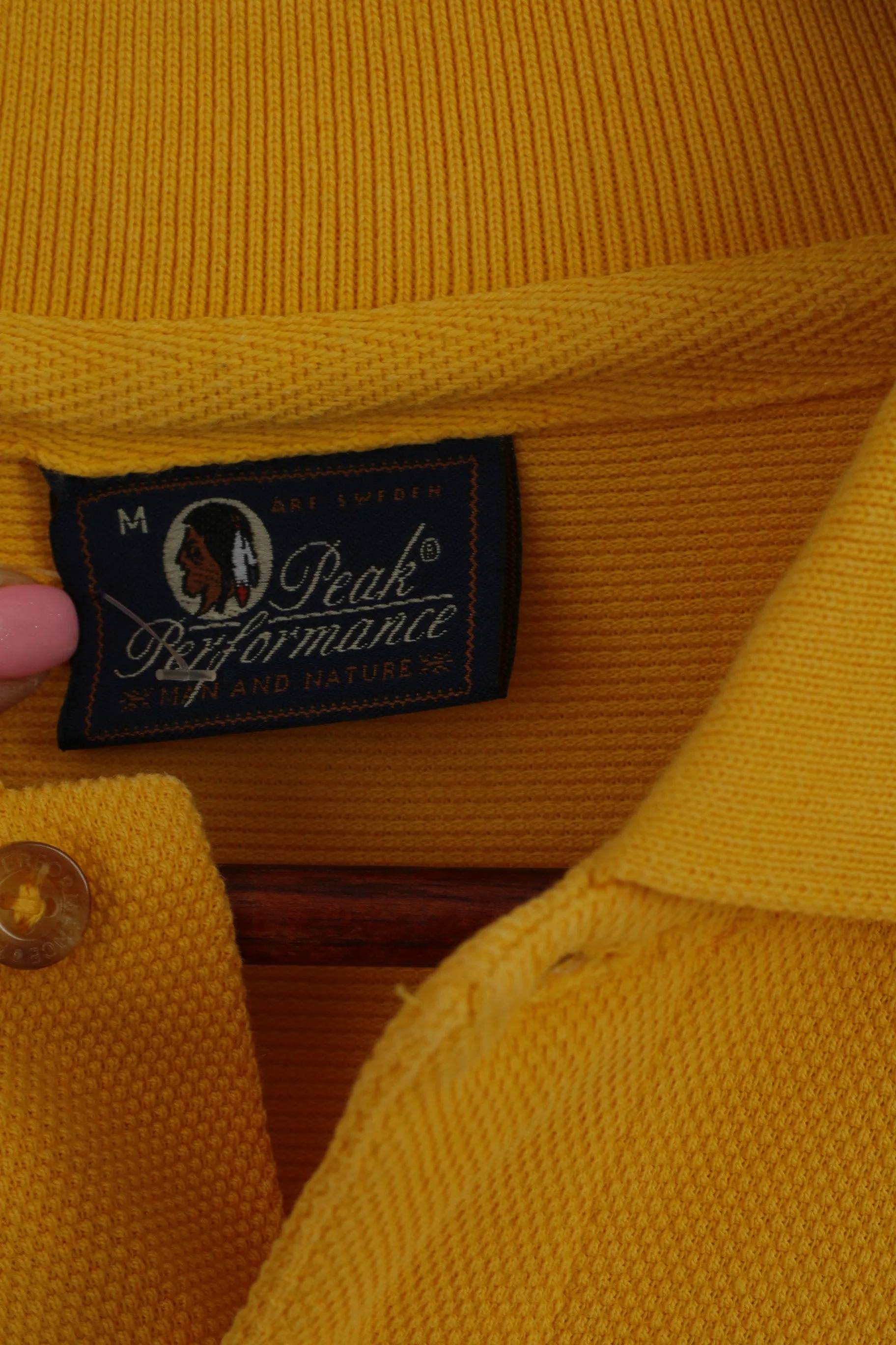 Peak Performance Men M Polo Shirt Yellow Cotton Plain Detailed Buttons Top