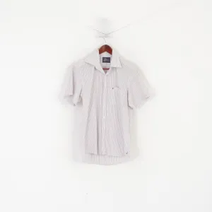 Peak Performance Men S Casual Shirt White Blue Striped Cotton Short Sleeve Top