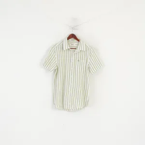 Penguin Men L  (M) Casual Shirt Cream Green Striped Heritage Slim Fit Summer Top