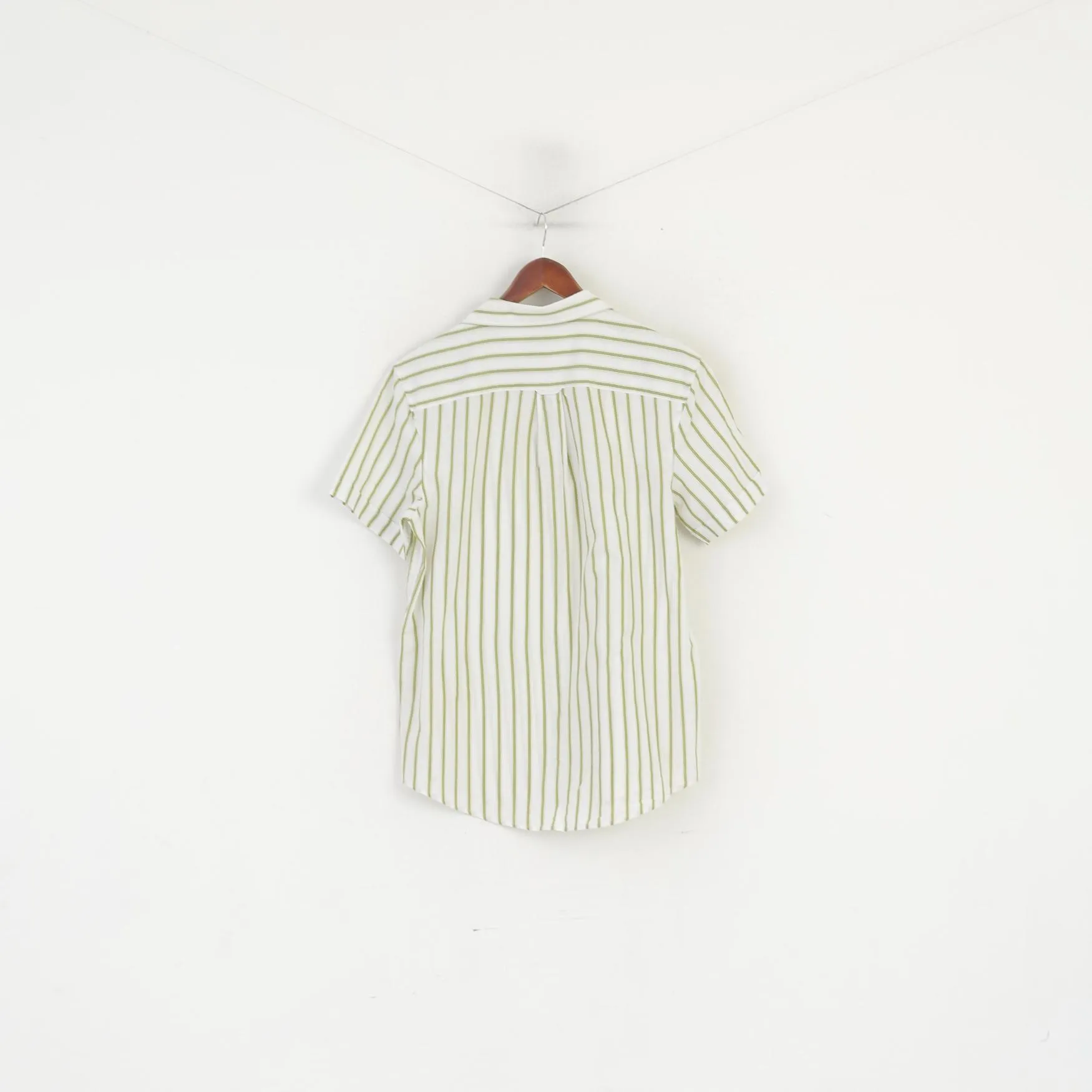 Penguin Men L  (M) Casual Shirt Cream Green Striped Heritage Slim Fit Summer Top