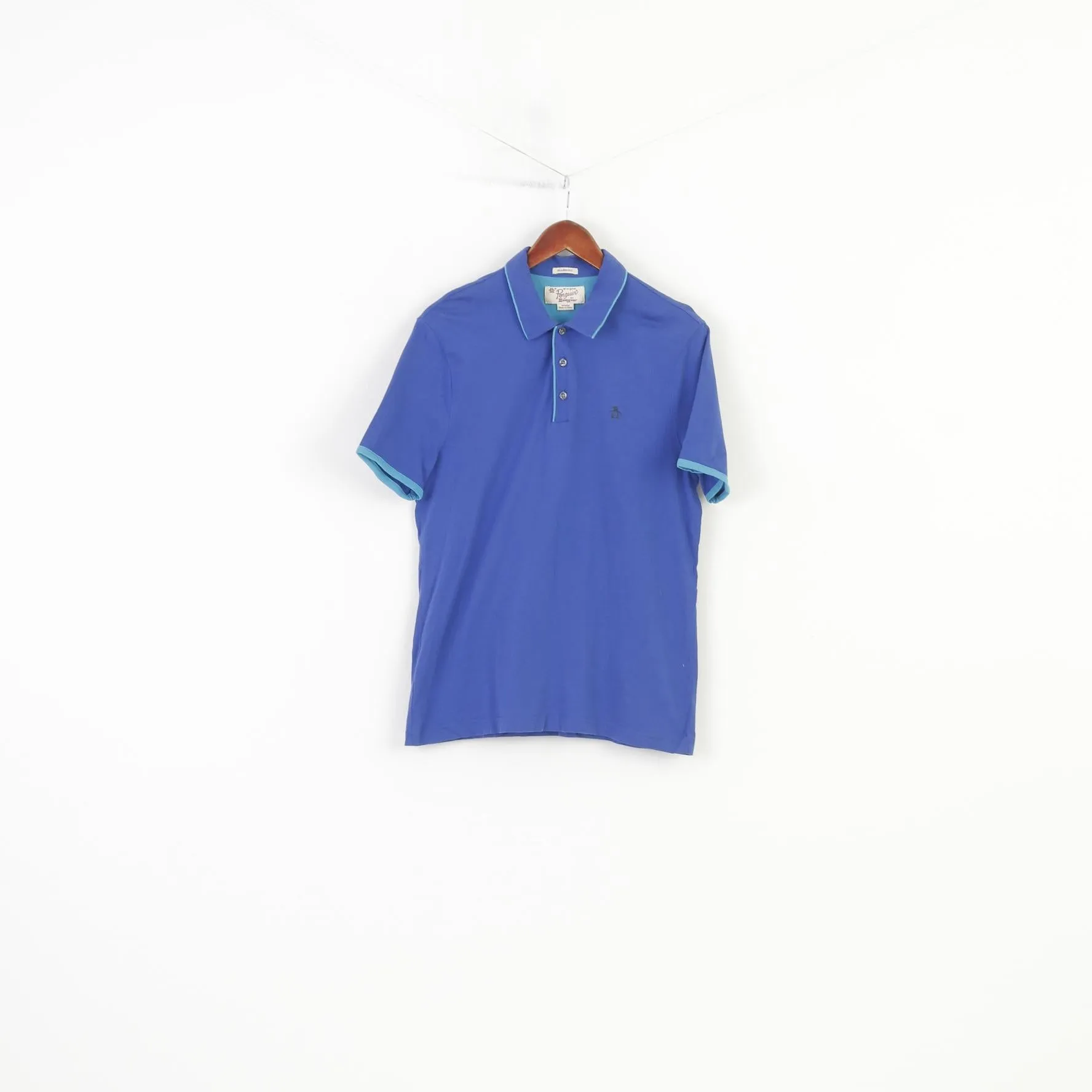 Penguin Men M Polo Shirt Blue Cotton Classic Fit Stretch Top