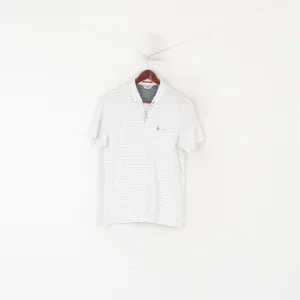 Penguin Men M Polo Shirt White Cotton Printed Detailed Buttons Logo Top
