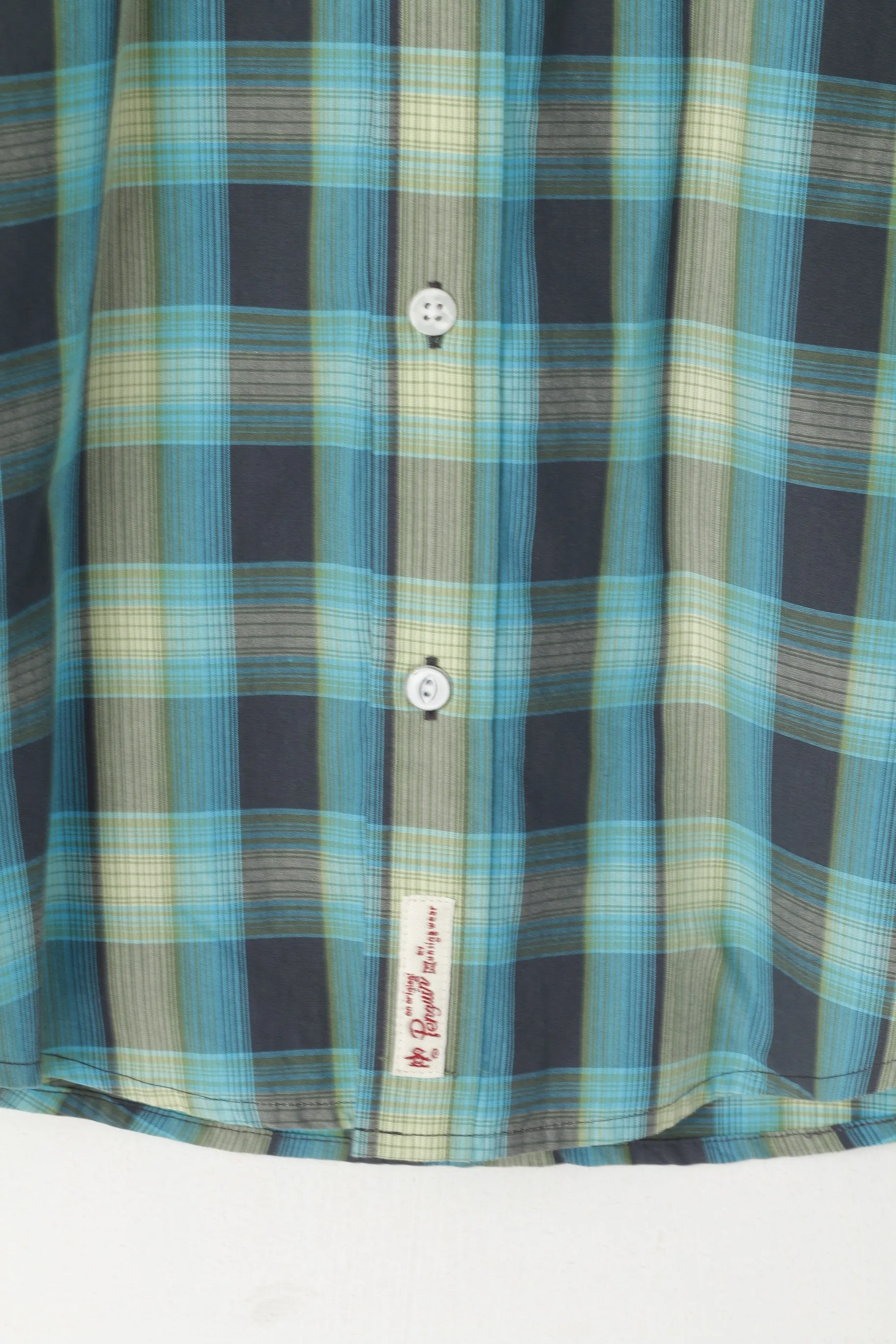 Penguin Men S Casual Shirt Blue Cotton Heritage Slim Fit Checkered Short Sleeve