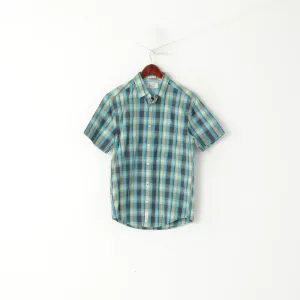 Penguin Men S Casual Shirt Blue Cotton Heritage Slim Fit Checkered Short Sleeve
