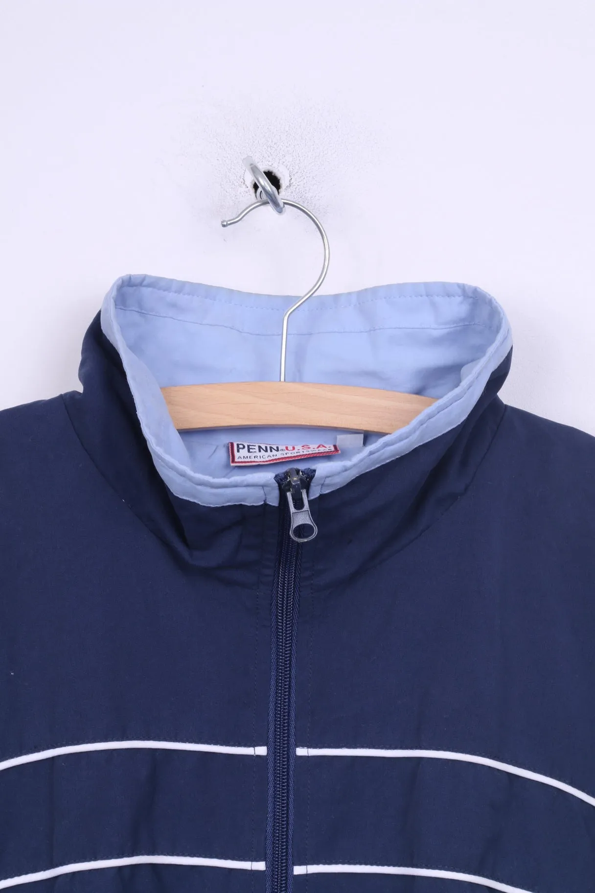 Penn U.S.A. Mens L Jacket Lightweight Full Zipper Blue American Sportswear