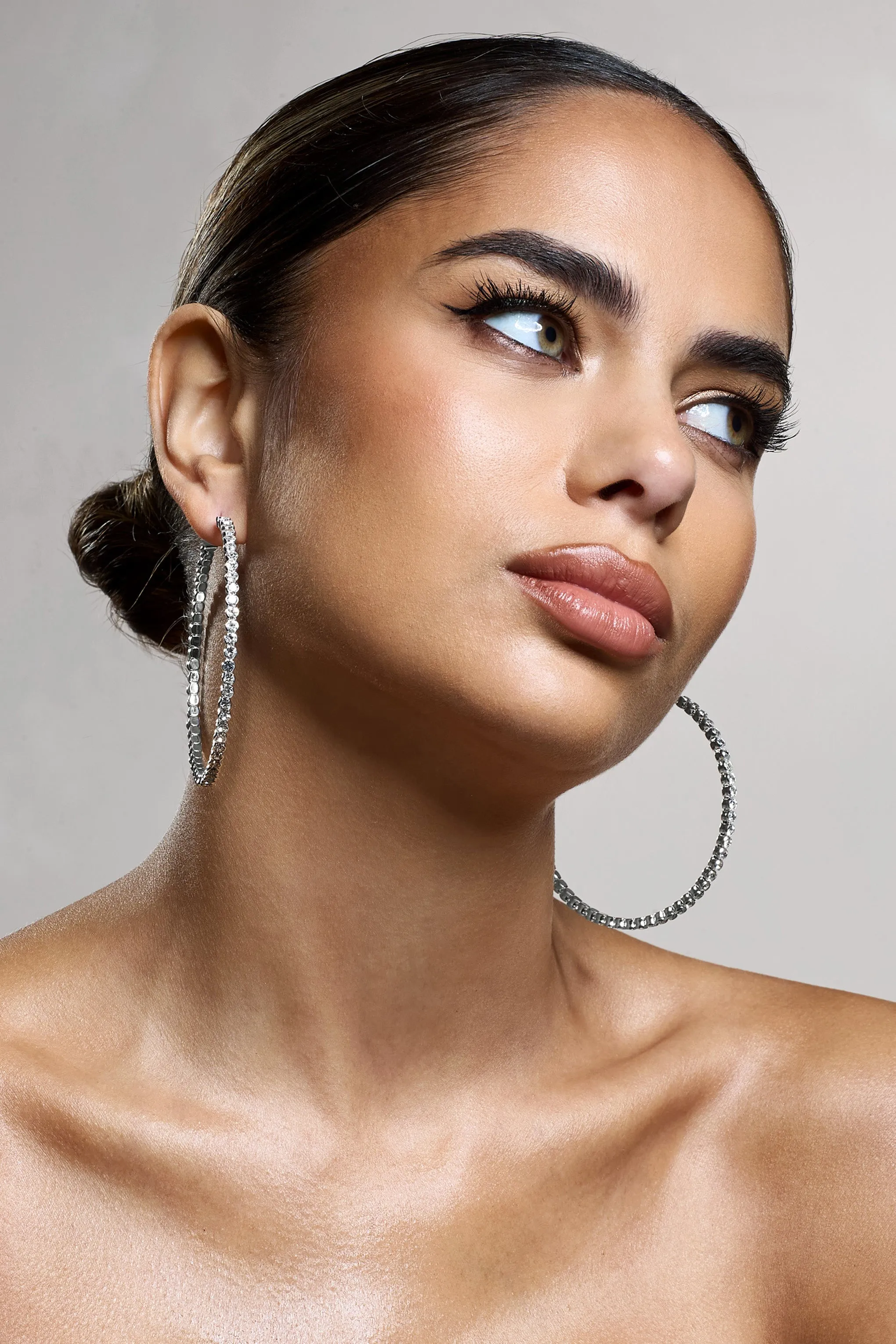 Phaedra | Silver Diamante Hoop Earrings Club L London