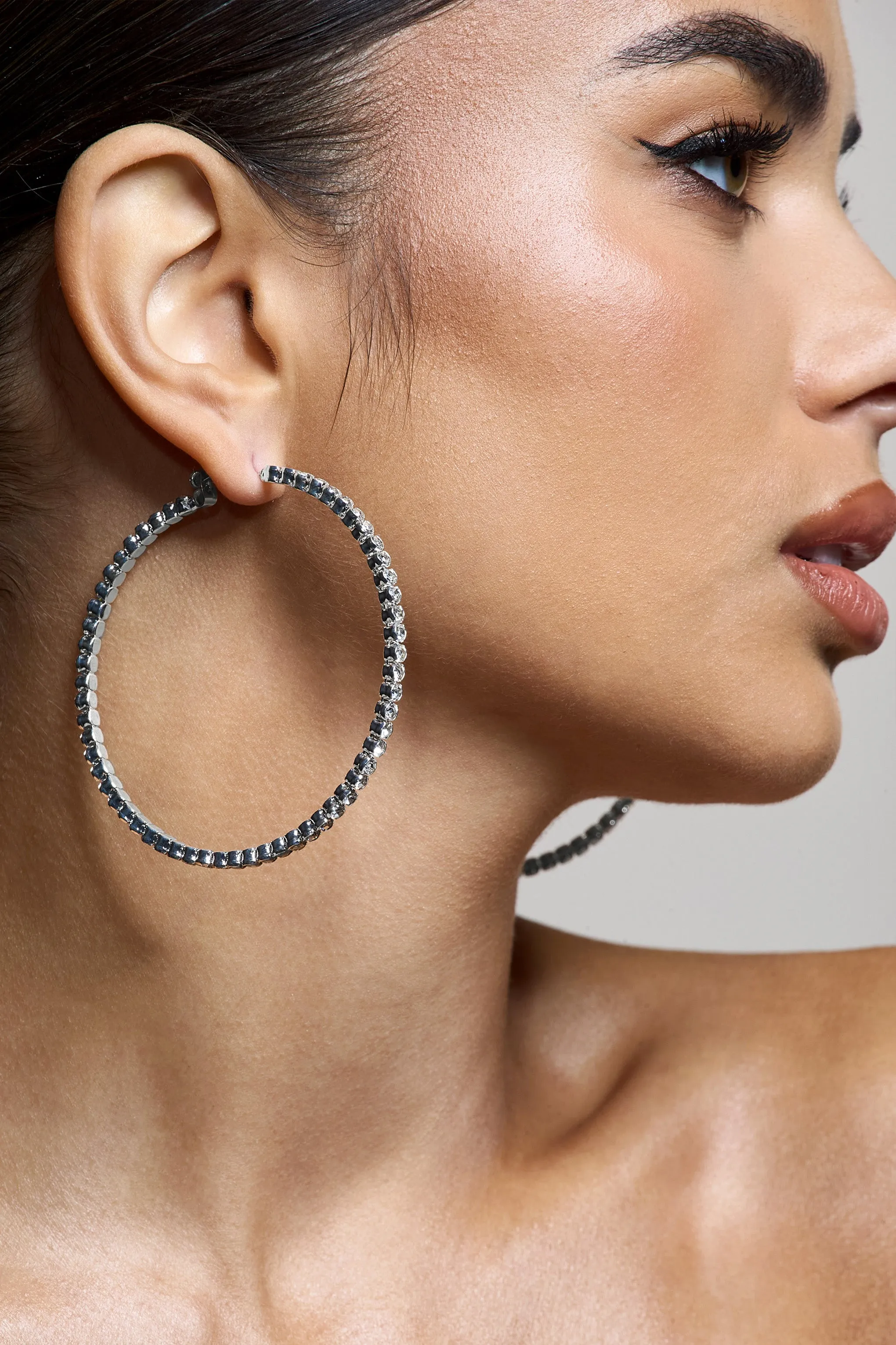 Phaedra | Silver Diamante Hoop Earrings Club L London