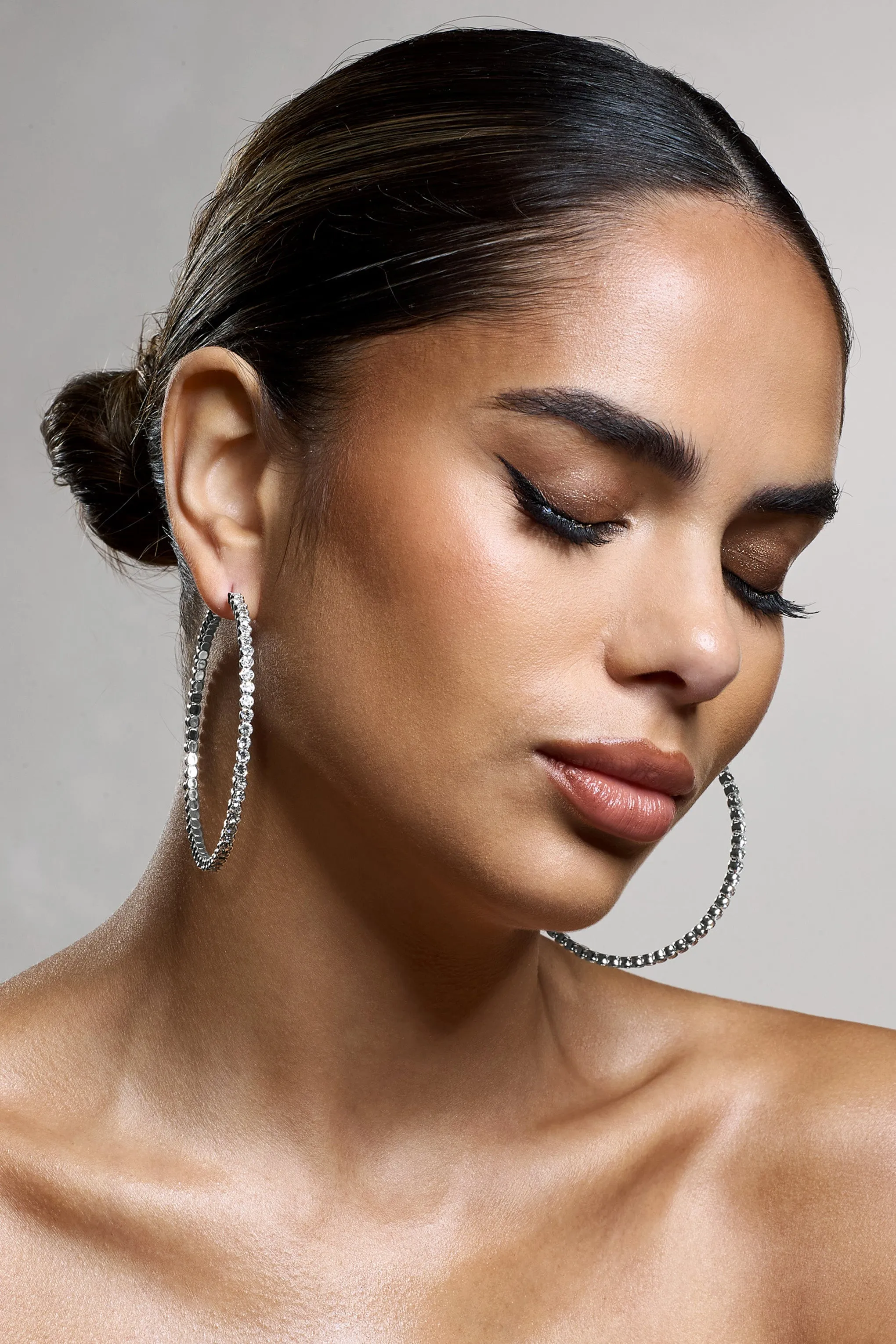 Phaedra | Silver Diamante Hoop Earrings Club L London