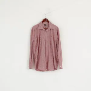 Pierre Cardin Men 42 L Casual Shirt Maroon Cotton Striped Long Sleeve Top