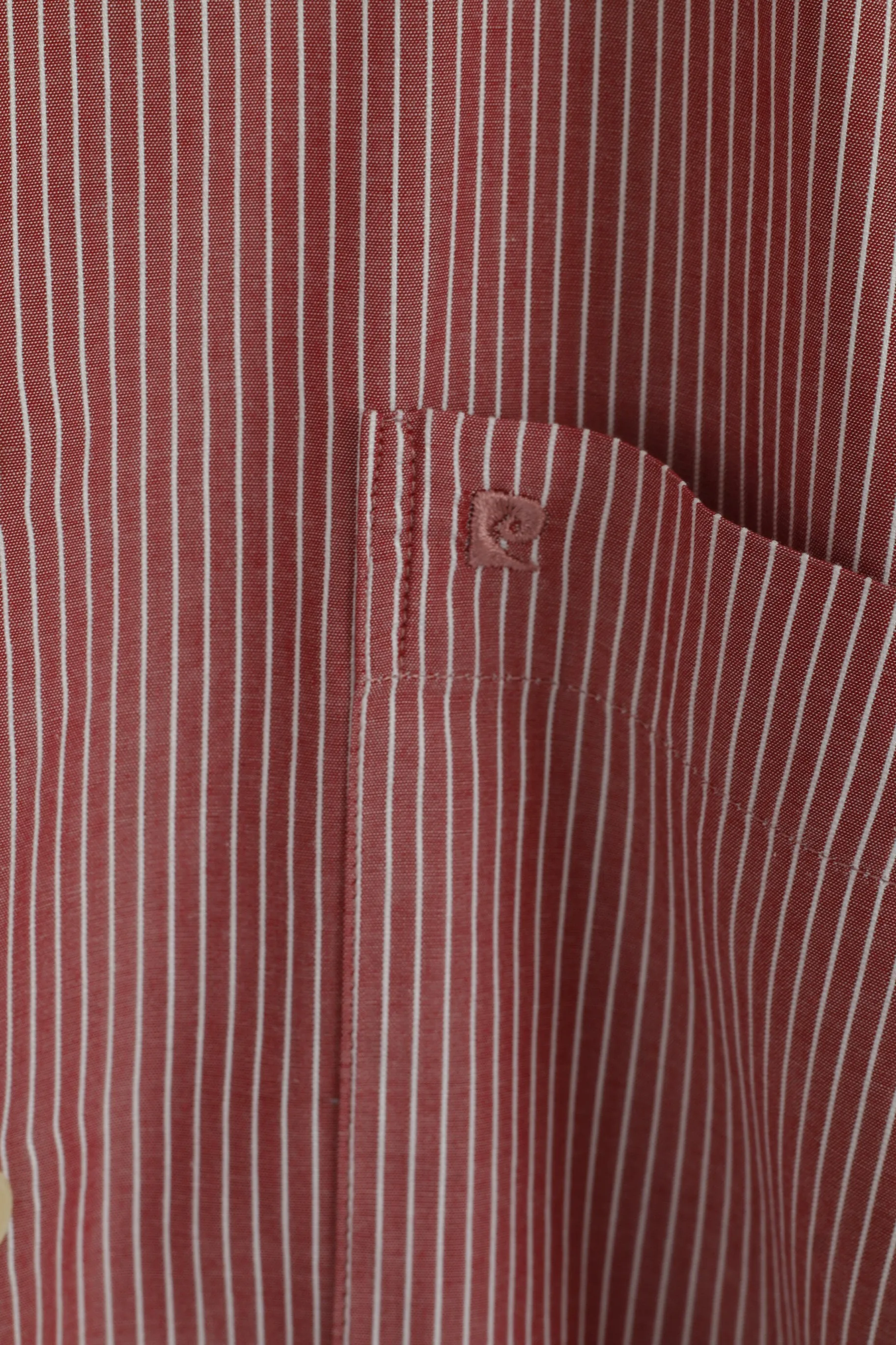 Pierre Cardin Men 42 L Casual Shirt Maroon Cotton Striped Long Sleeve Top