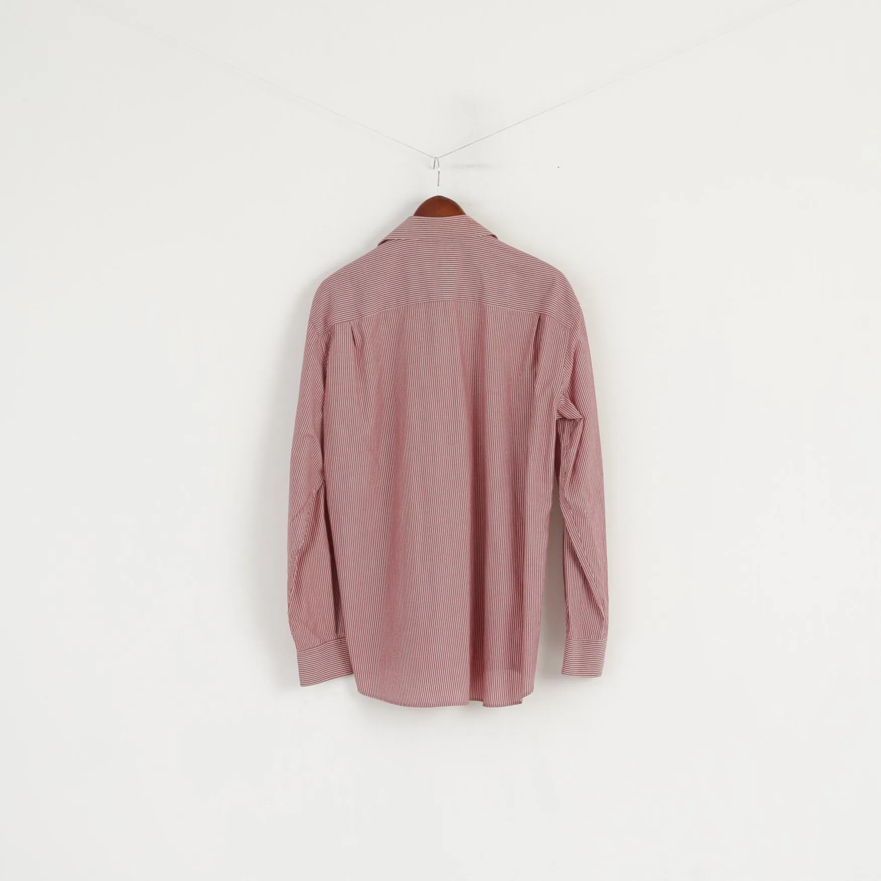 Pierre Cardin Men 42 L Casual Shirt Maroon Cotton Striped Long Sleeve Top