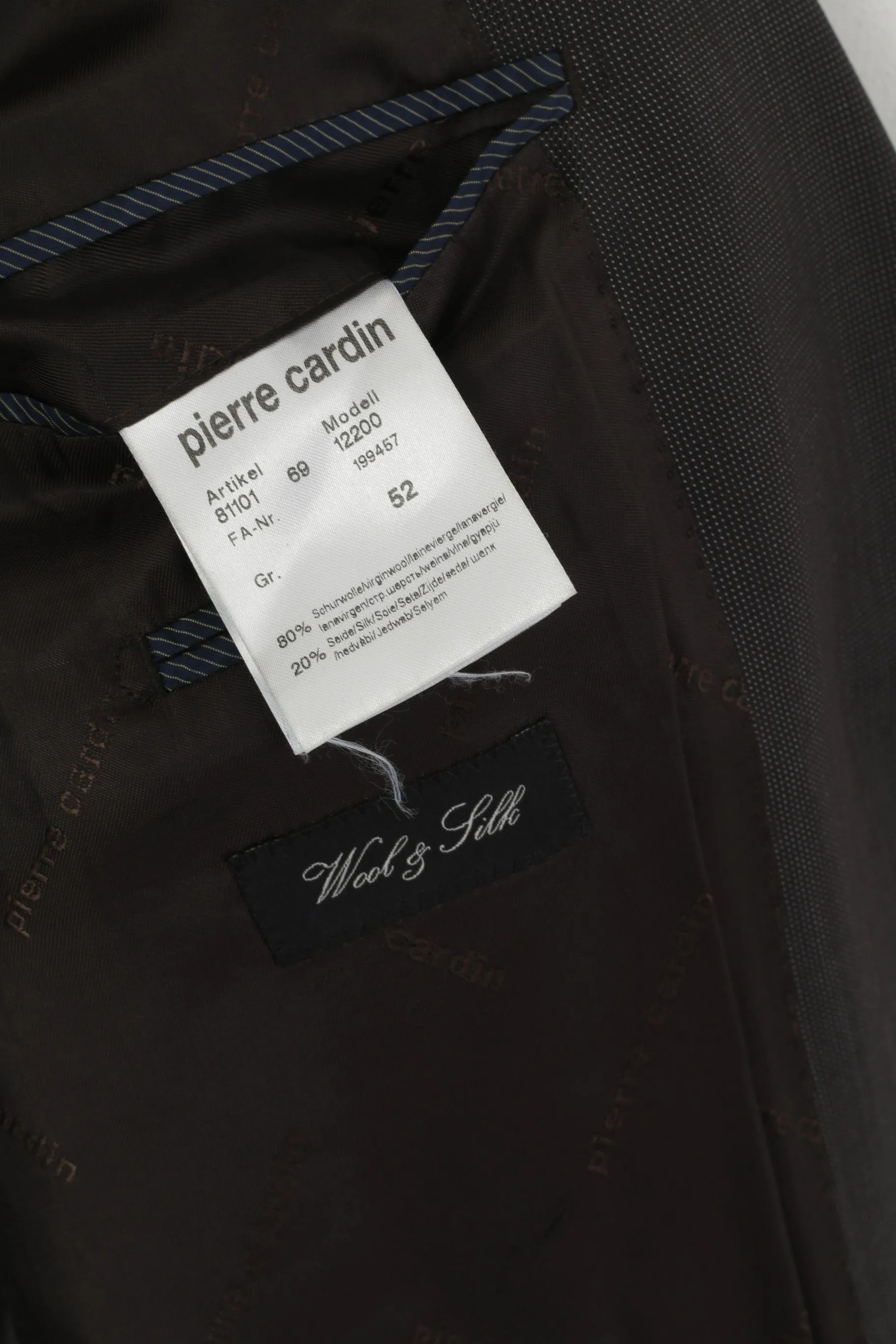 Pierre Cardin Men 52 42 Blazer Brown Silver Wool Silk Blend Single Breasted Jacket