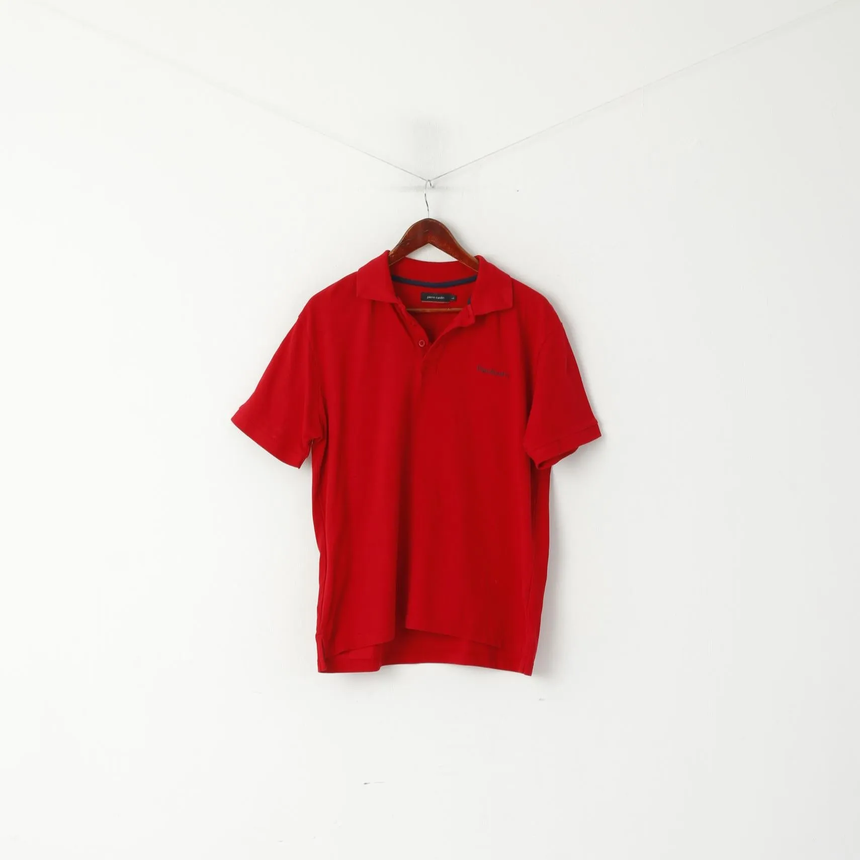 Pierre Cardin Men L (M) Polo Shirt Red Cotton Plain Logo Detailed Buttons Classic Top