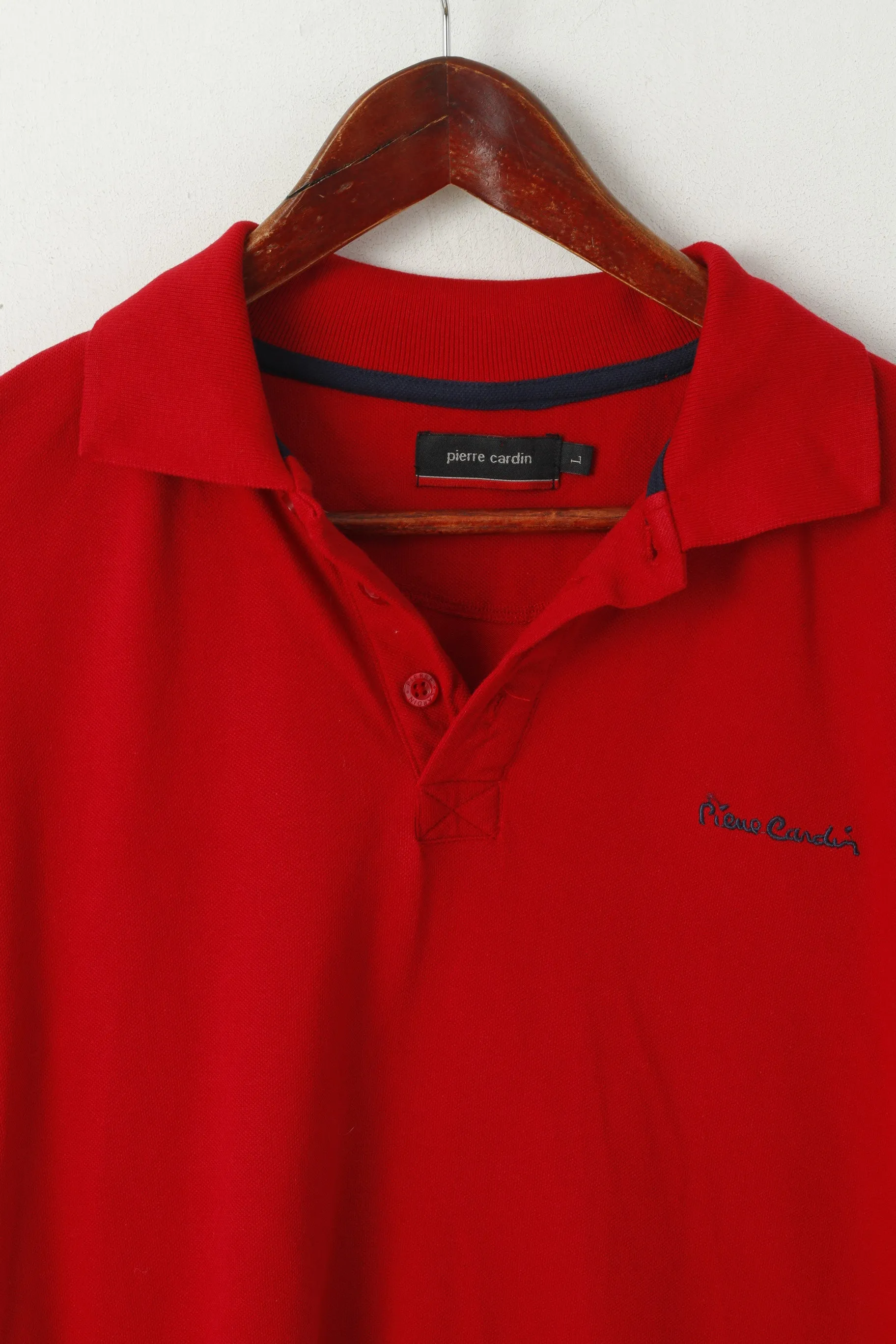 Pierre Cardin Men L (M) Polo Shirt Red Cotton Plain Logo Detailed Buttons Classic Top