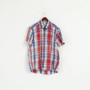 Pierre Cardin Men XL Casual Shirt French Heritage Blue Red Check Cotton Short Sleeve Top