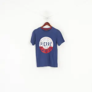 Pierre Cardin Paris Men XS Shirt Blue Cotton Graphic Big Logo Crew Neck Top