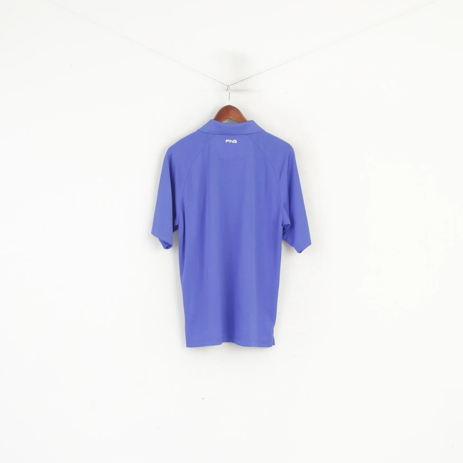 PING Collection Men L Polo Shirt Blue Golf Sportswear Shiny Classic Fit Top
