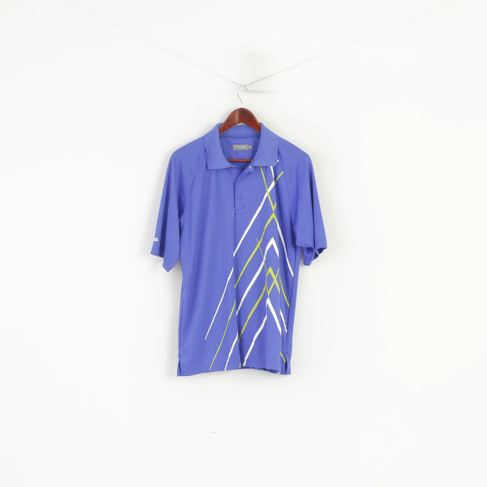 PING Collection Men L Polo Shirt Blue Golf Sportswear Shiny Classic Fit Top