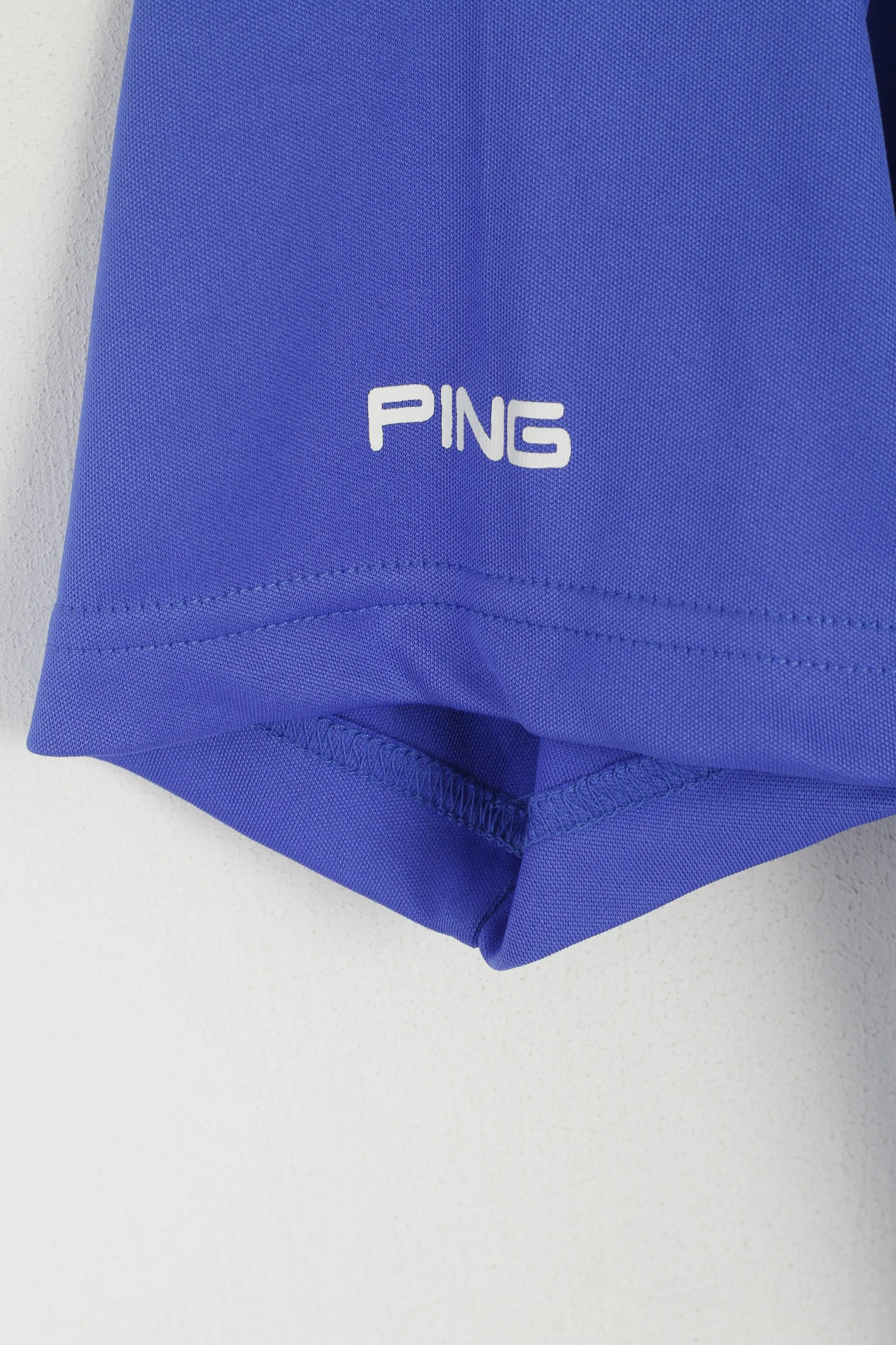 PING Collection Men L Polo Shirt Blue Golf Sportswear Shiny Classic Fit Top