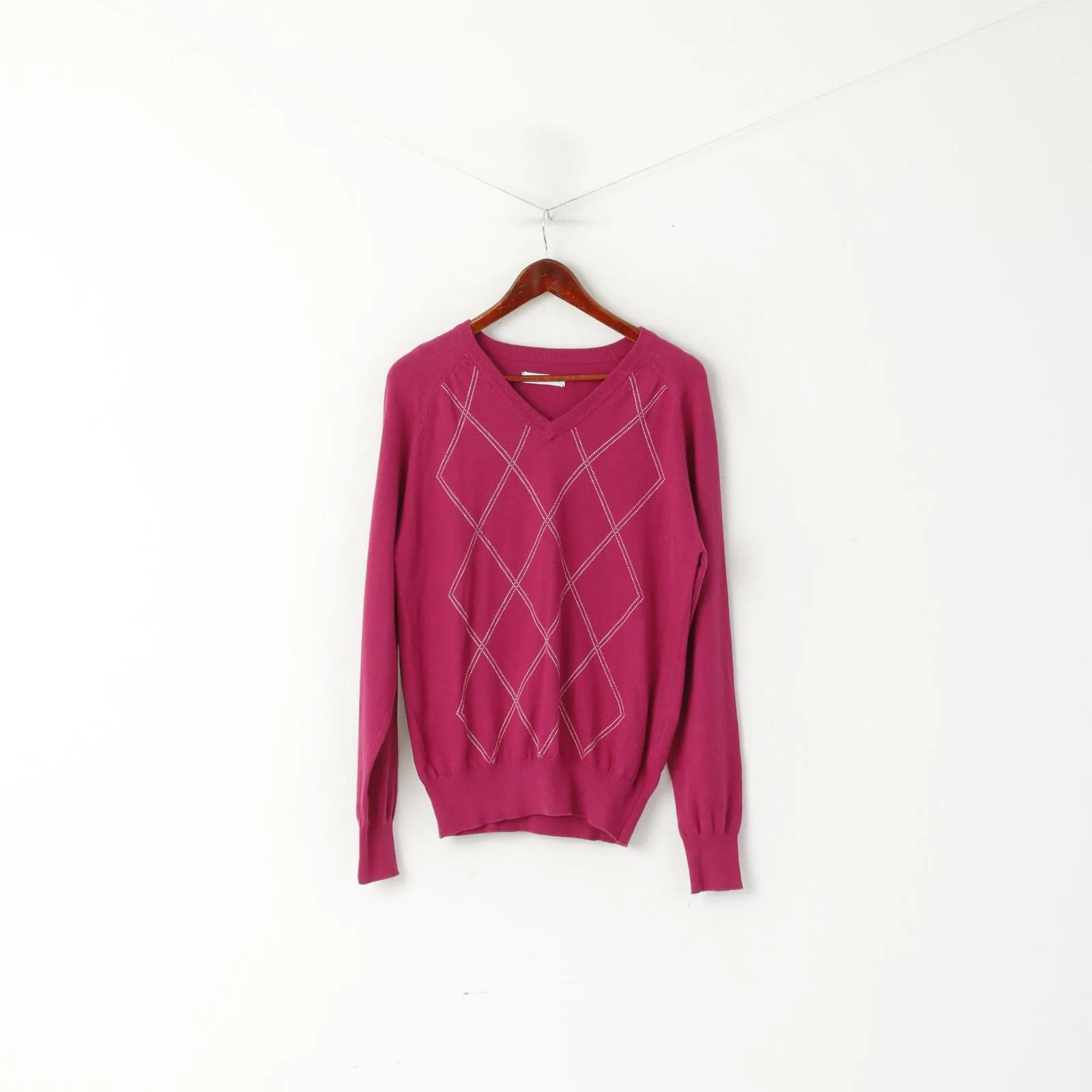 Ping Collection Women 12 L Jumper Fuchsia Cotton Golf Sport Diamont V Neck Sweater