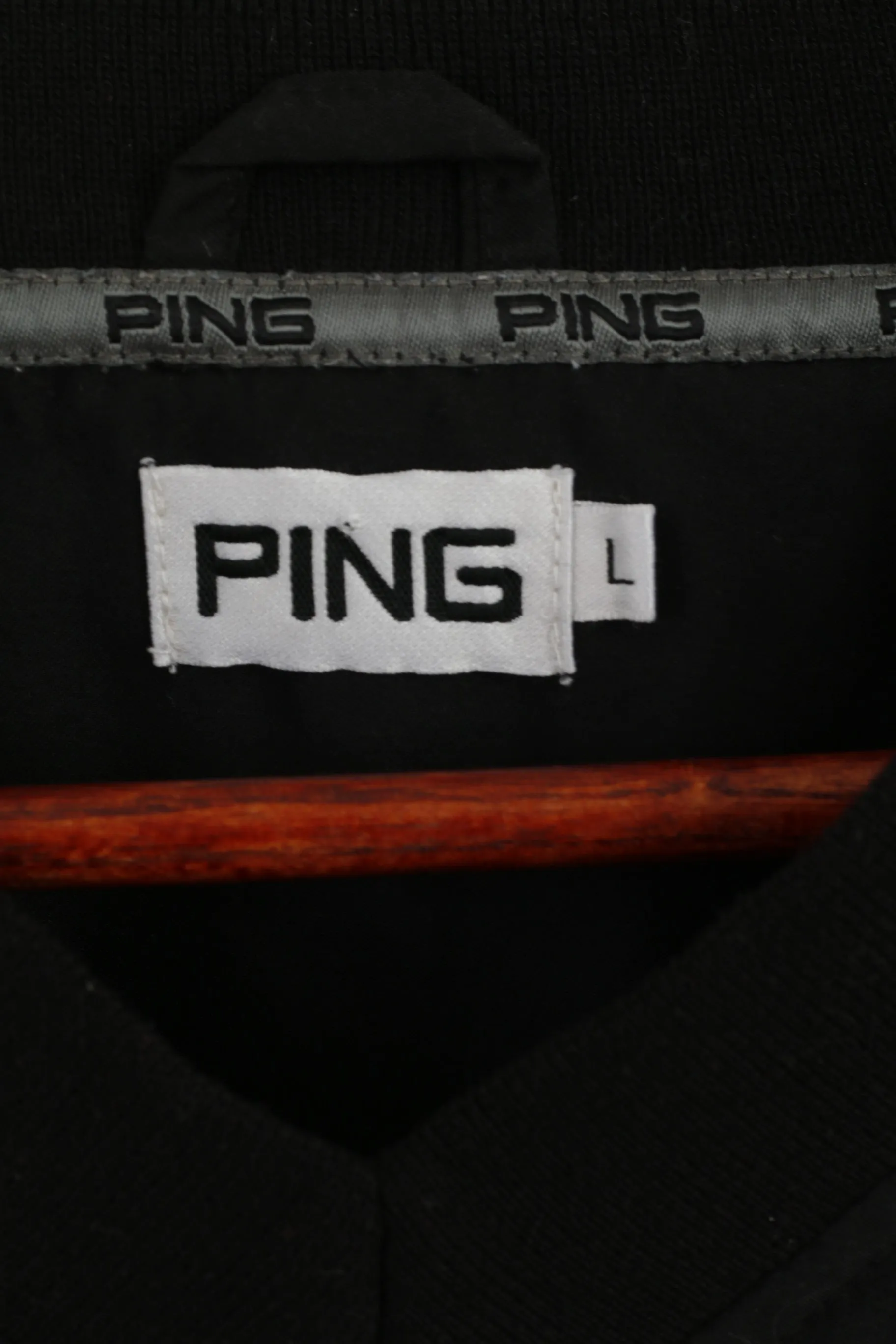 Ping Men L Shirt Black Golf Classic V Neck Short Sleeve Activewear Top