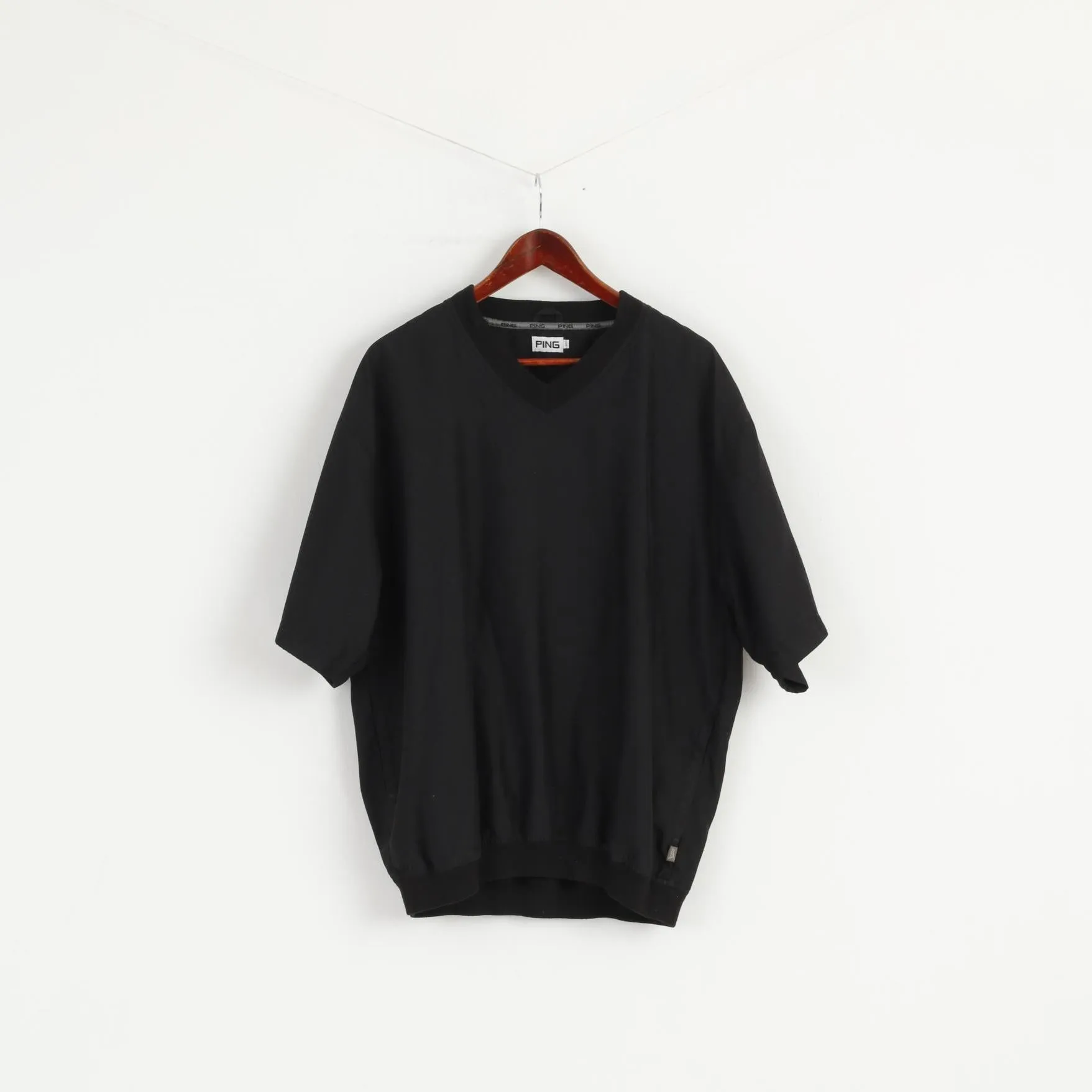 Ping Men L Shirt Black Golf Classic V Neck Short Sleeve Activewear Top