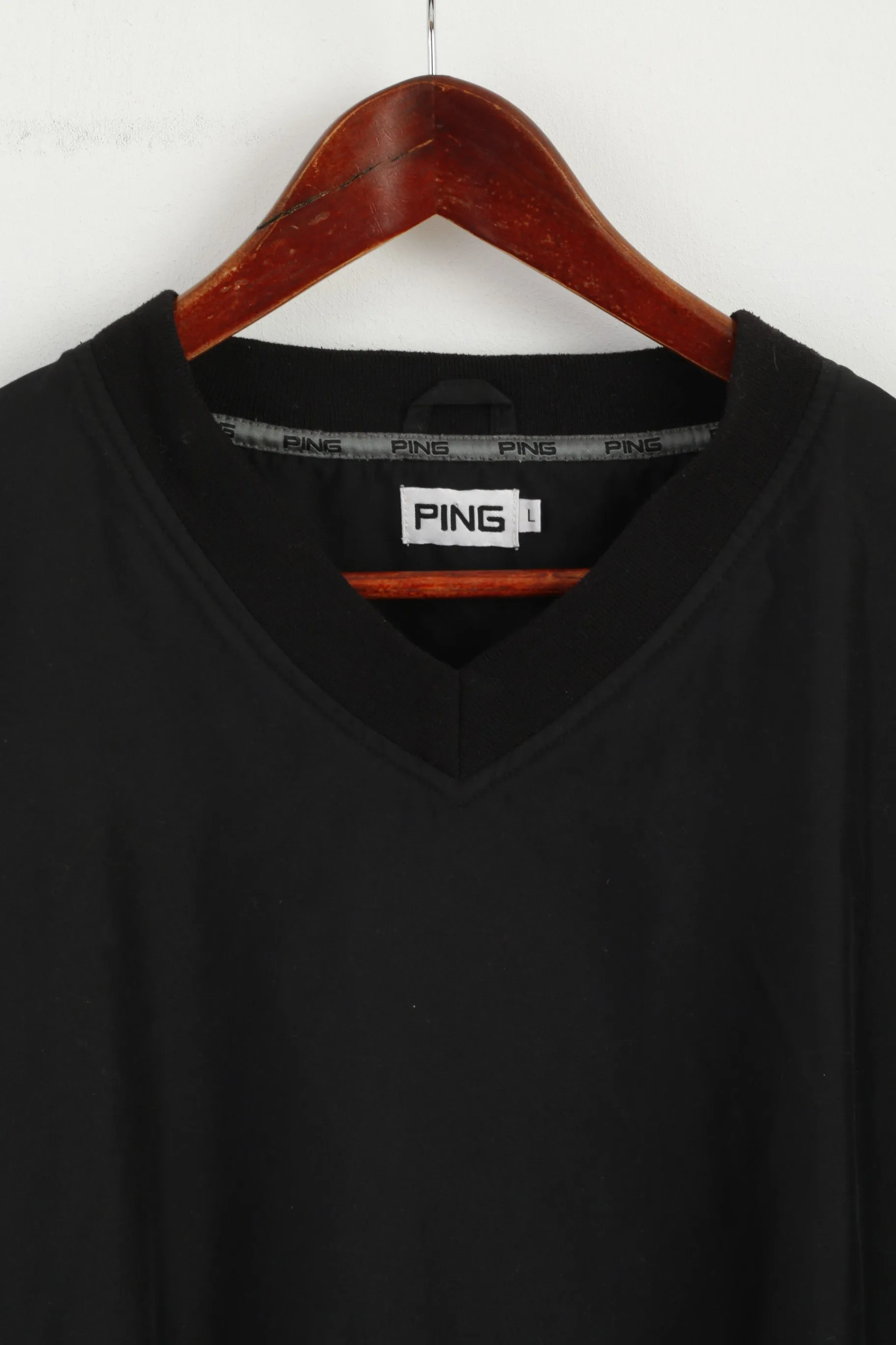 Ping Men L Shirt Black Golf Classic V Neck Short Sleeve Activewear Top