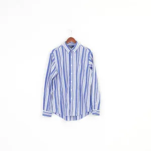Polo By Ralph Lauren Men 16 40 L Casual Shirt  Cotton Striped Blue White Custom Fit  Long Sleeve Top