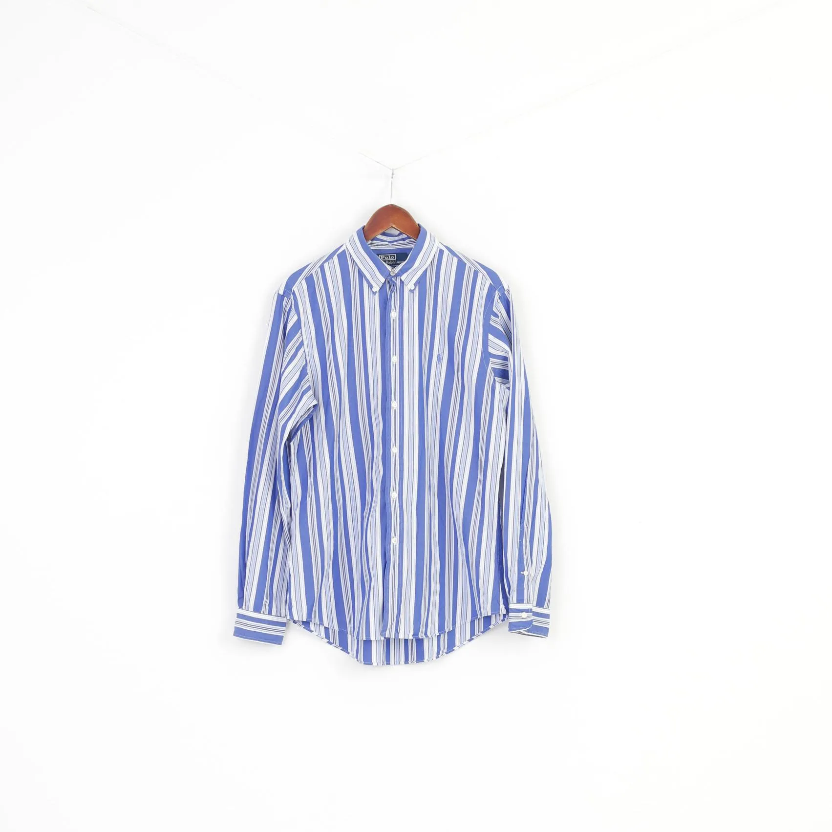Polo By Ralph Lauren Men 16 40 L Casual Shirt  Cotton Striped Blue White Custom Fit  Long Sleeve Top